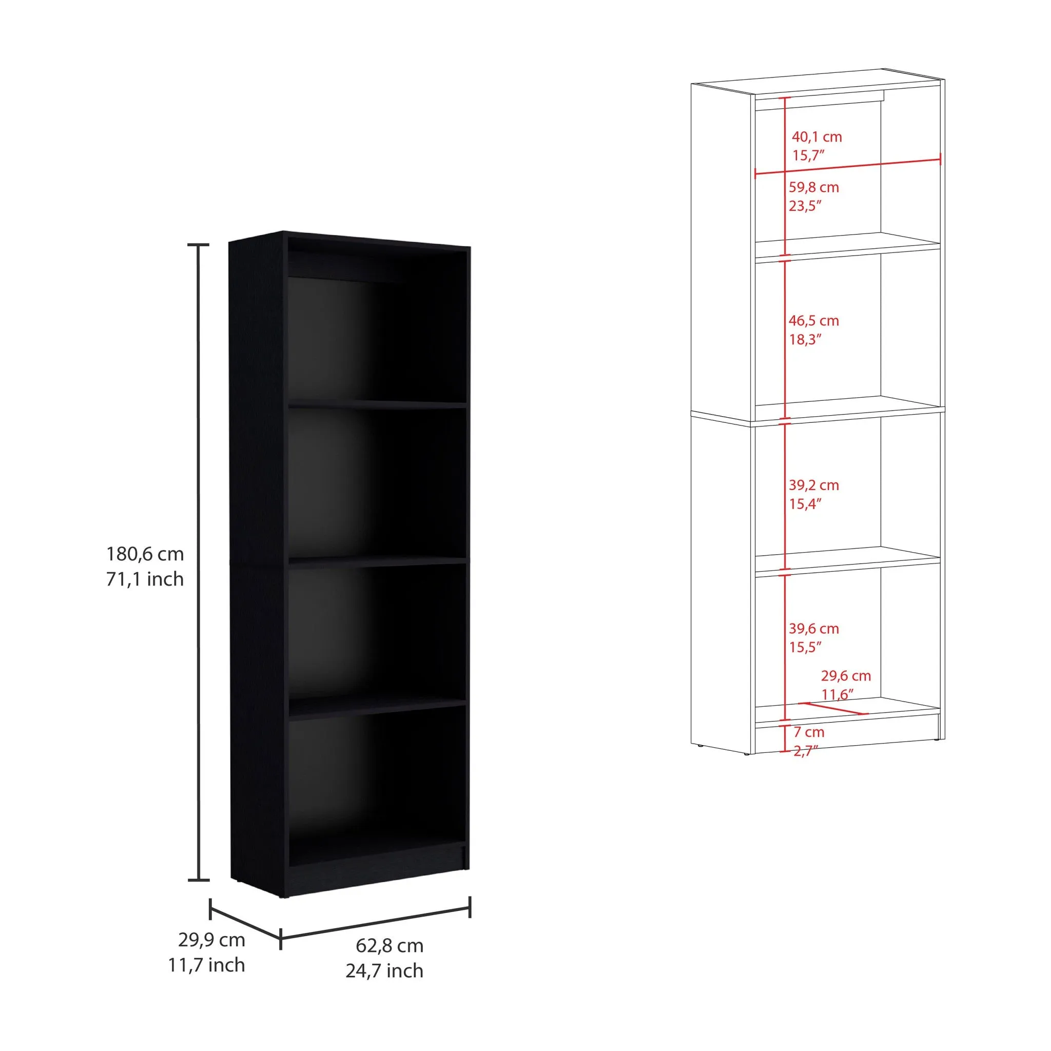 71 Black Five Tier Bookcase