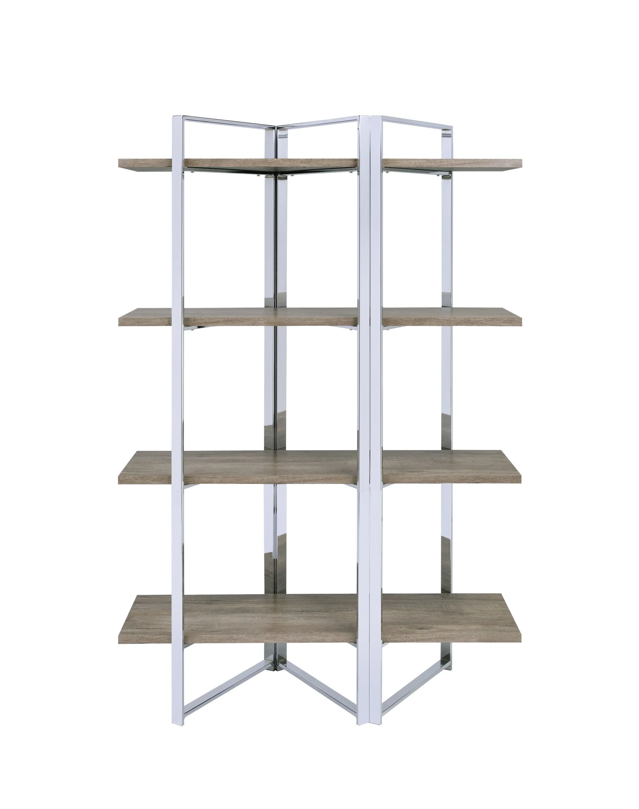 72 Brown and Silver Metal Four Tier Etagere Bookcase