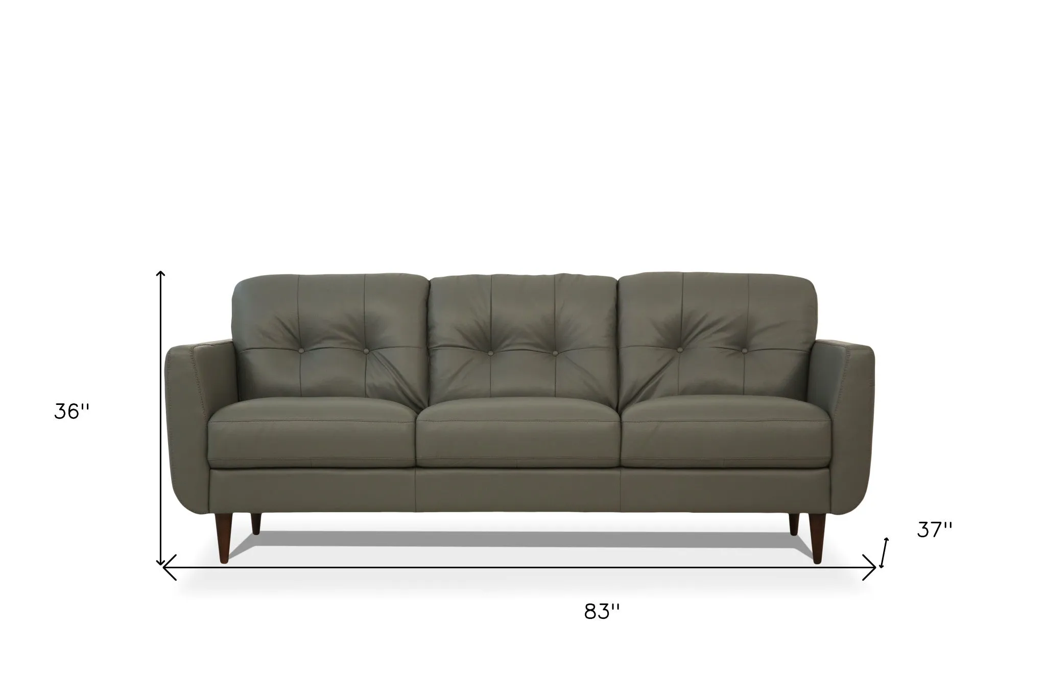 83 Green Leather And Black Sofa