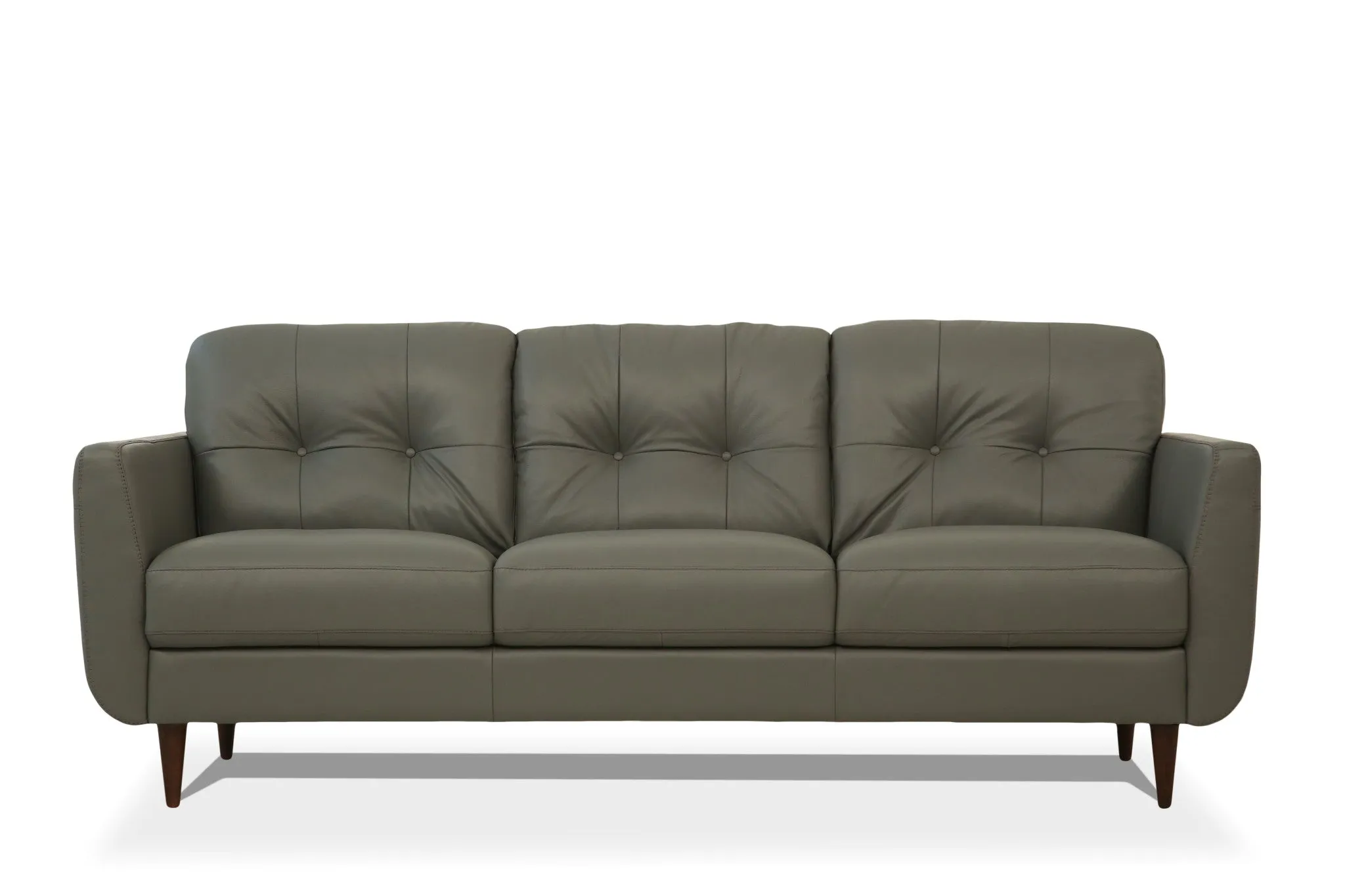 83 Green Leather And Black Sofa