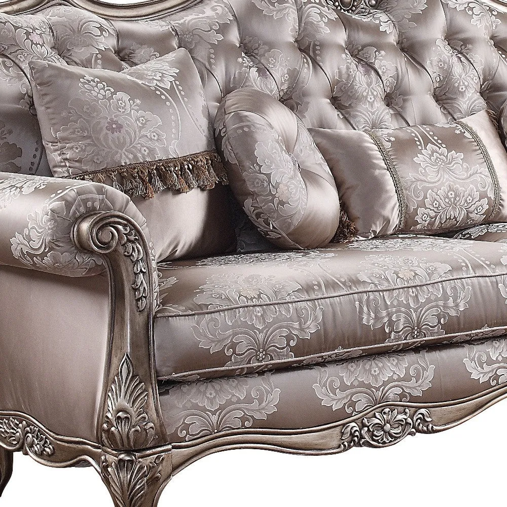 94 Fabric Imitation silk And Champagne Sofa With Five Toss Pillows