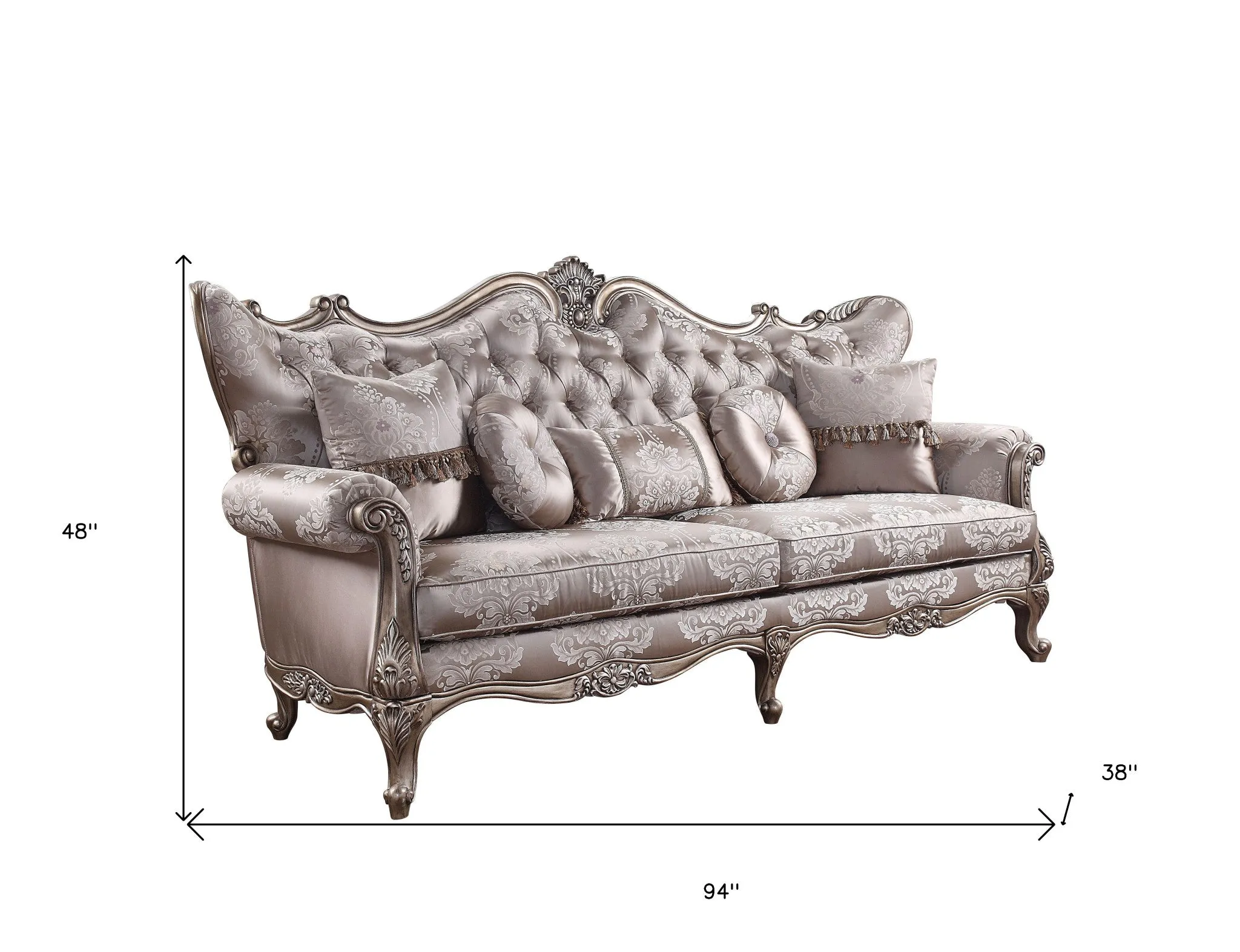 94 Fabric Imitation silk And Champagne Sofa With Five Toss Pillows