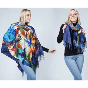 Abstract Print Shawl/Poncho- Large Floral Print