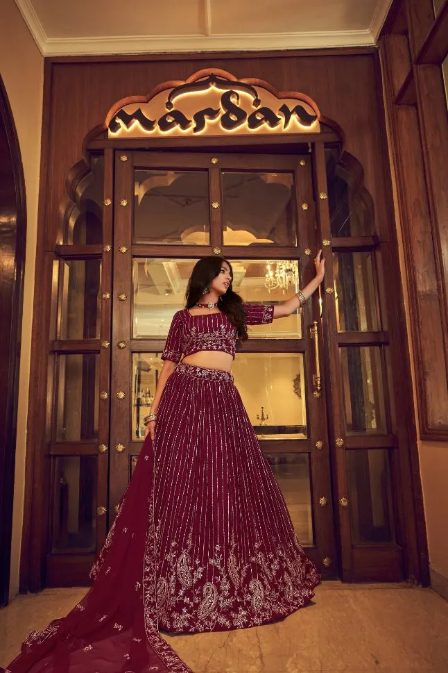 Amazing Royal Purple Sequins Work Lehenga - Rent