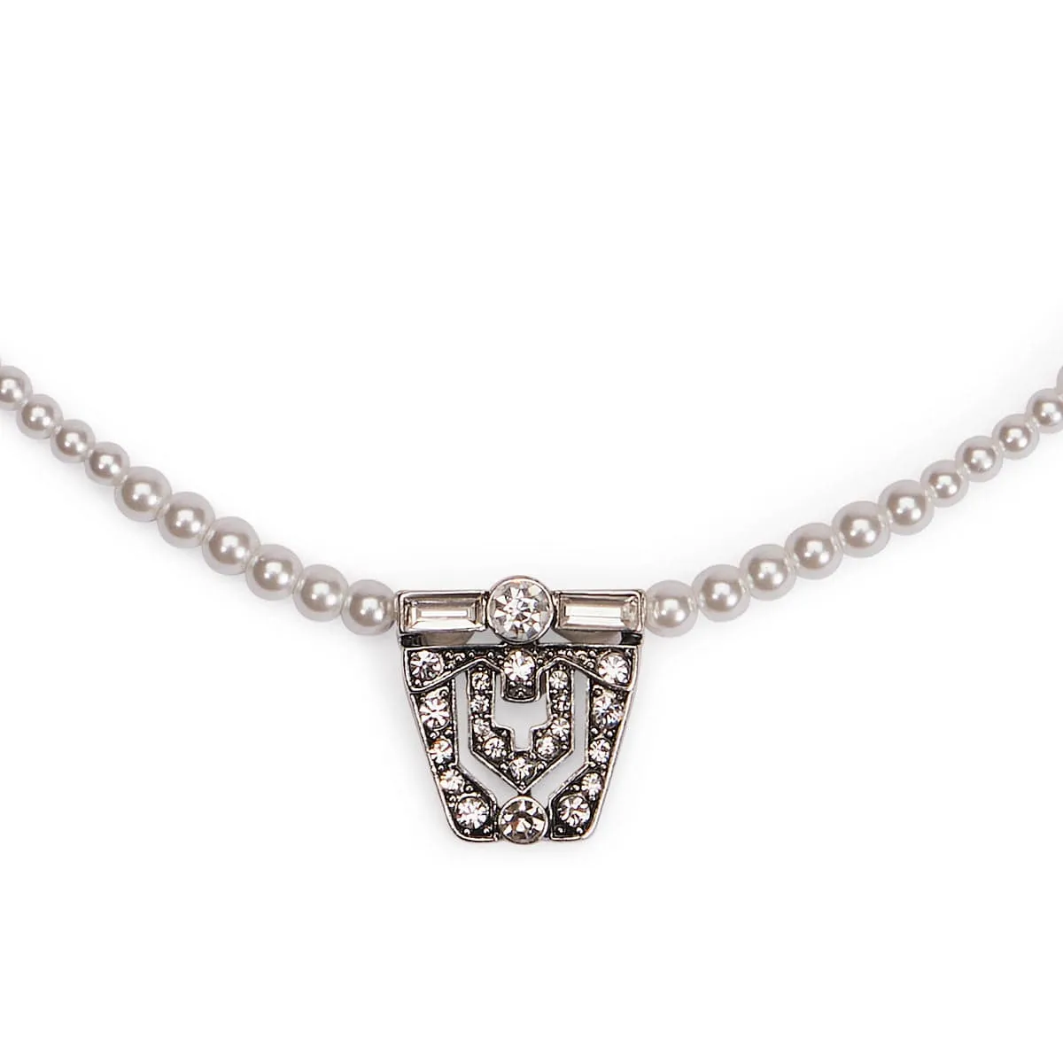 Art Deco Vintage Pearl Necklace: Deco Diamante pendant