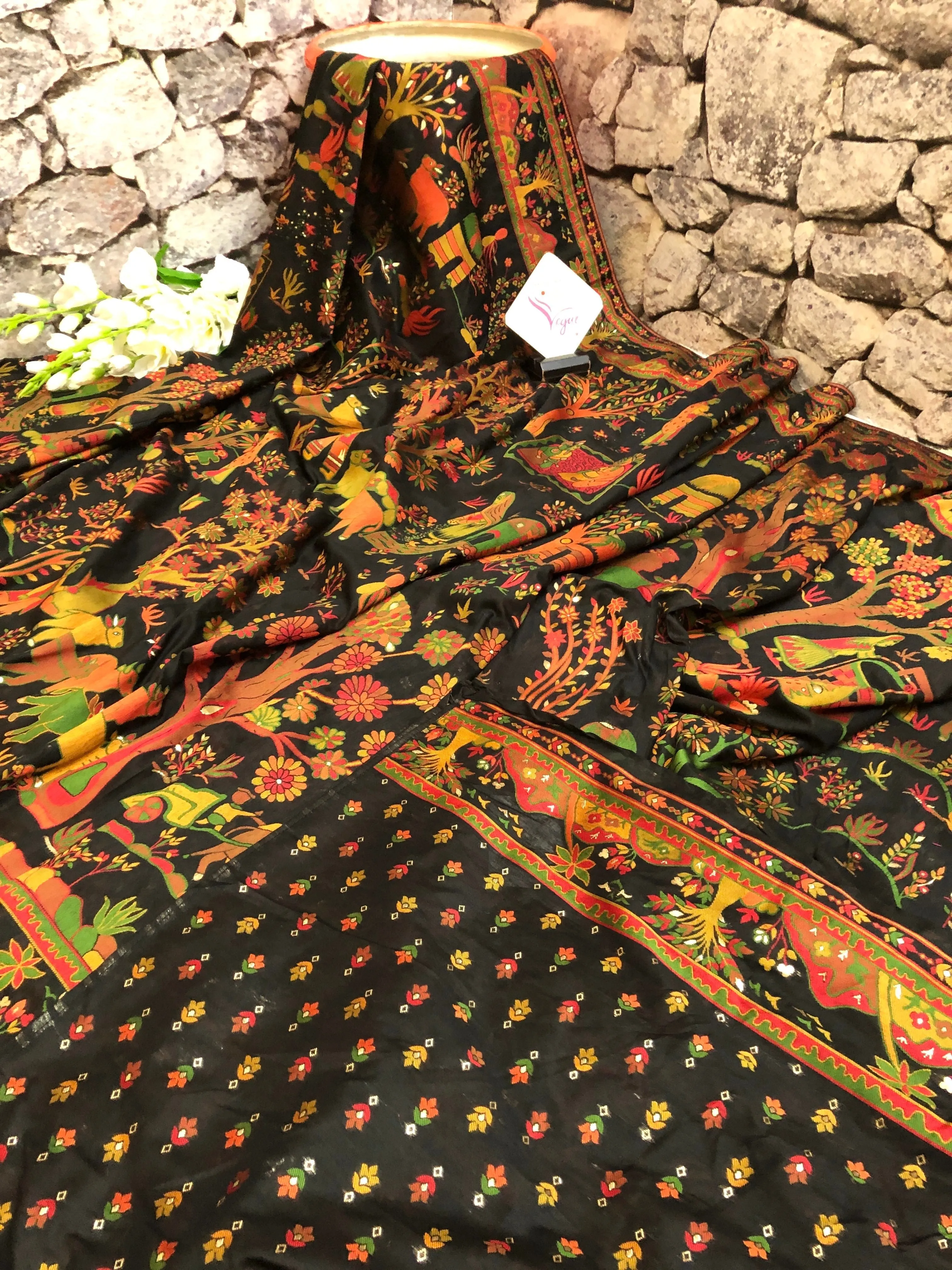 Asphalt Black Color Designer Kani Silk Saree