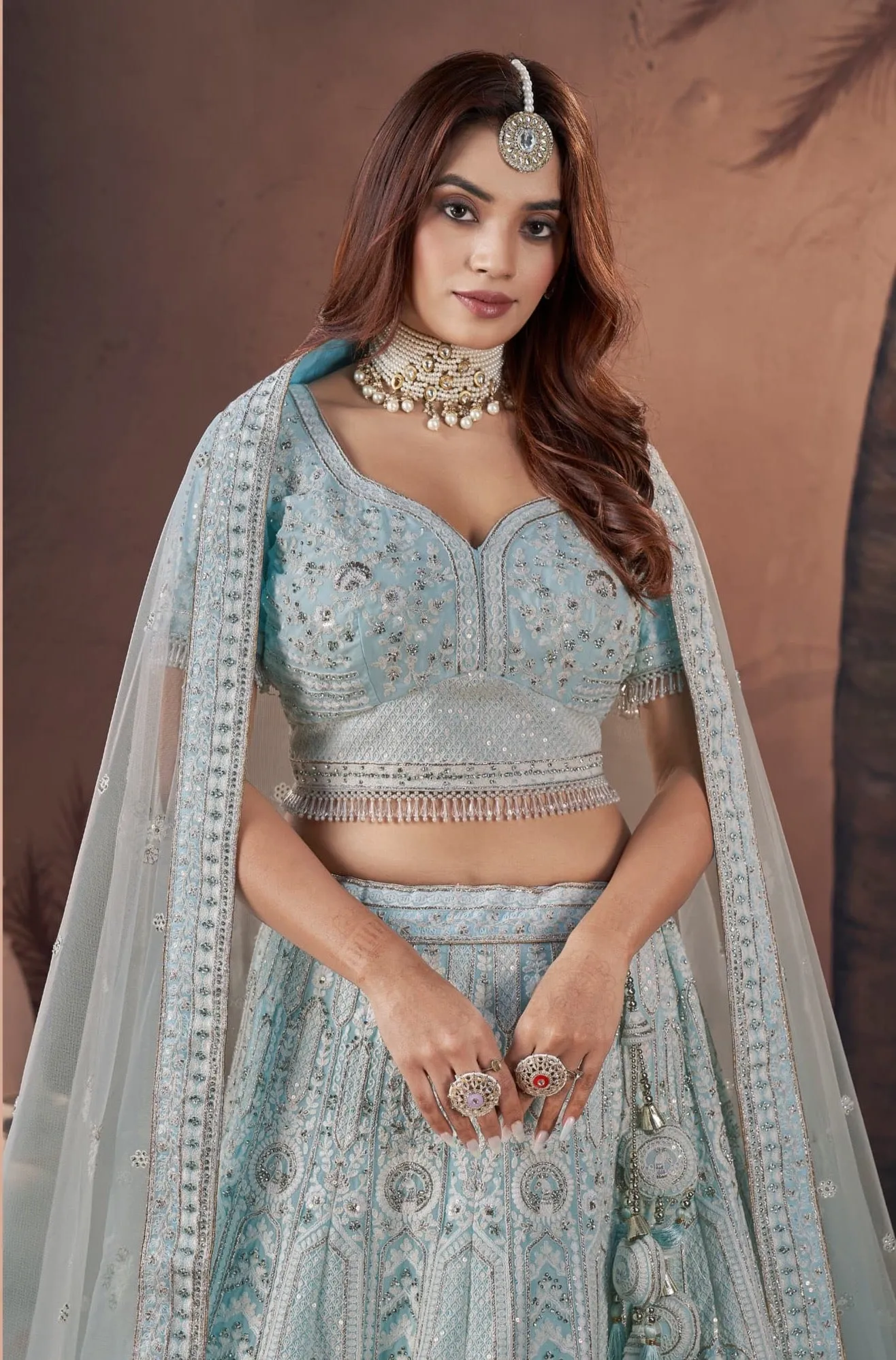 Azure Sky Bridal Ghaghara- Rent