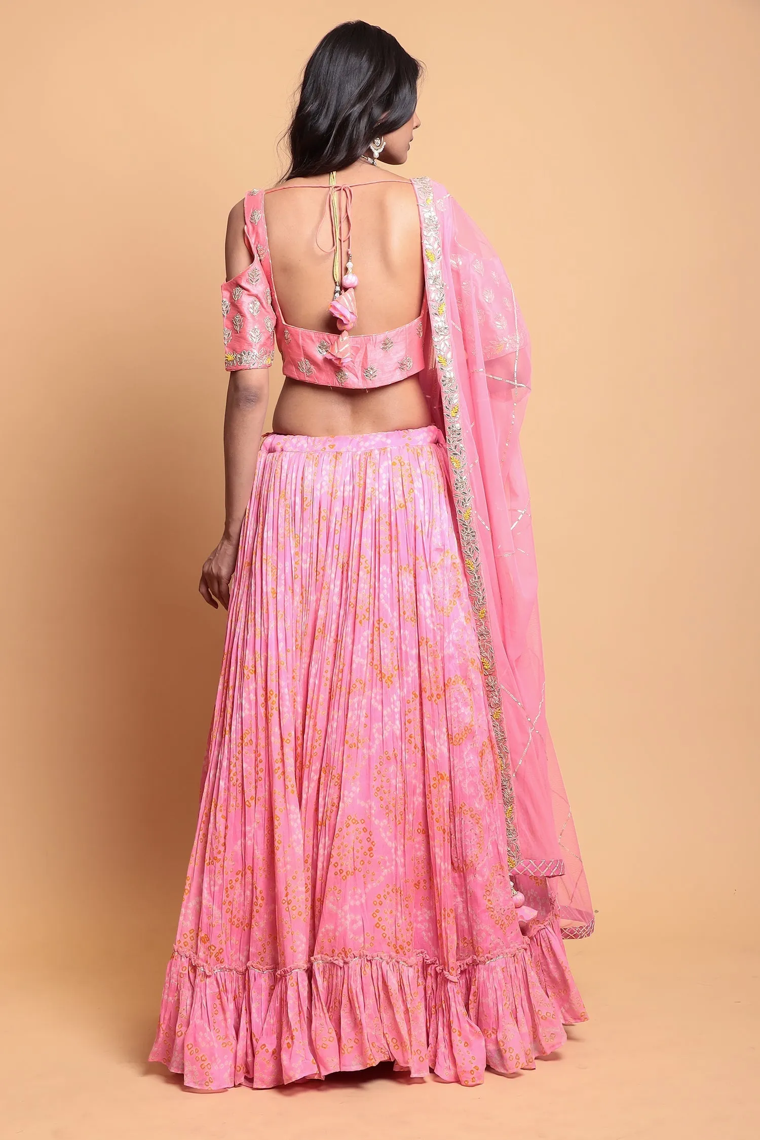 Bandhej Georgette Lehenga with Gota Patti work.