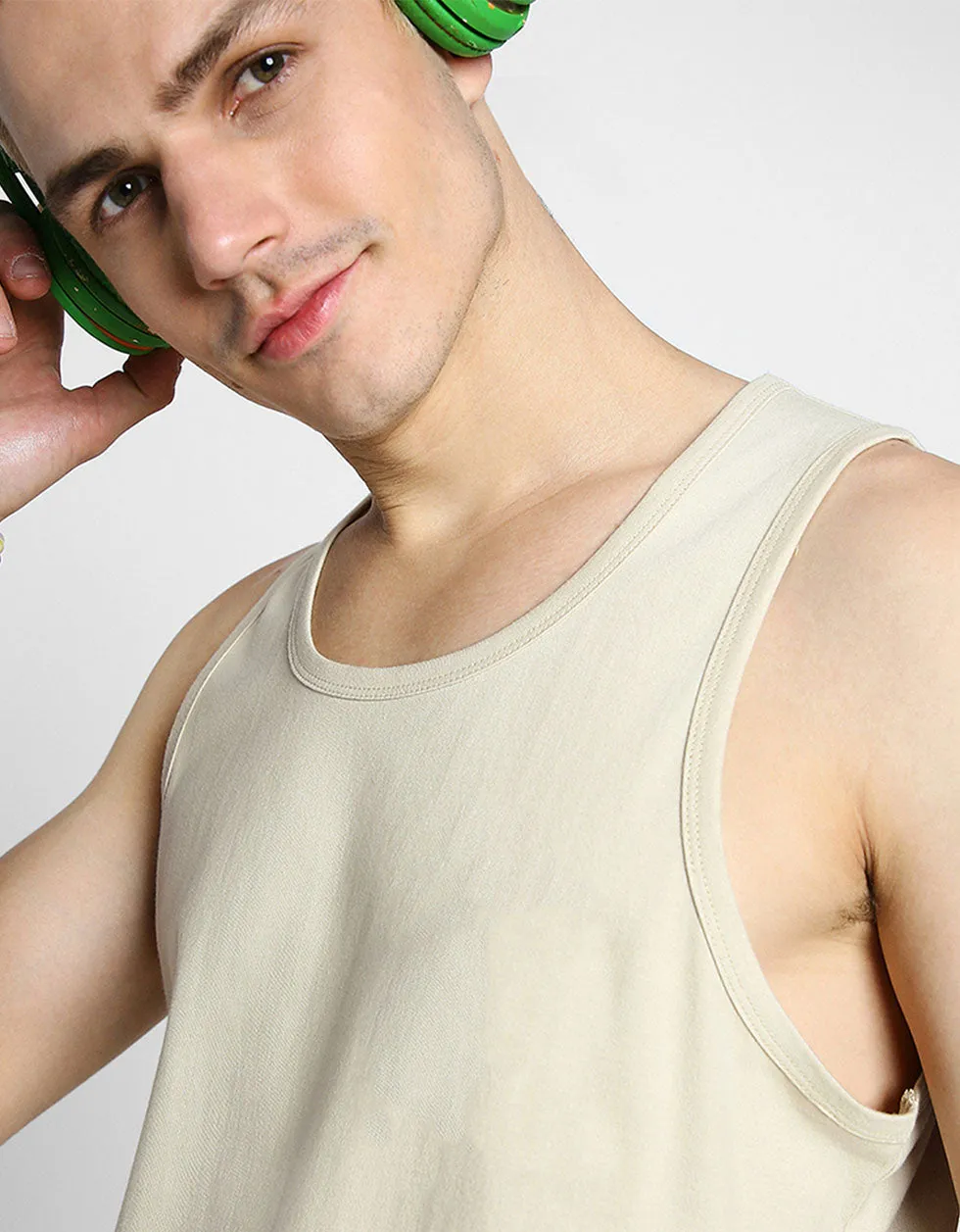 Beige Solid Gym Vest