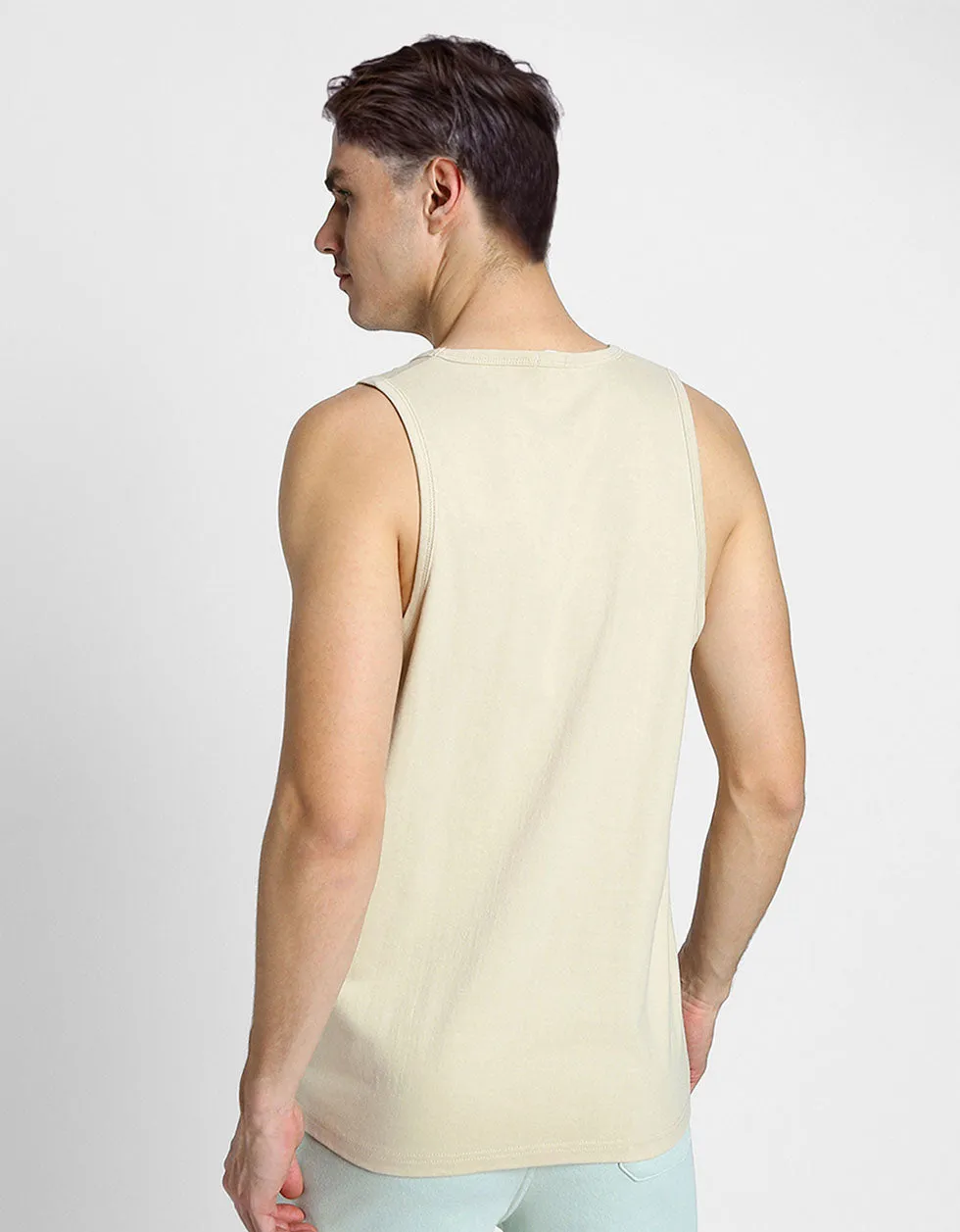 Beige Solid Gym Vest