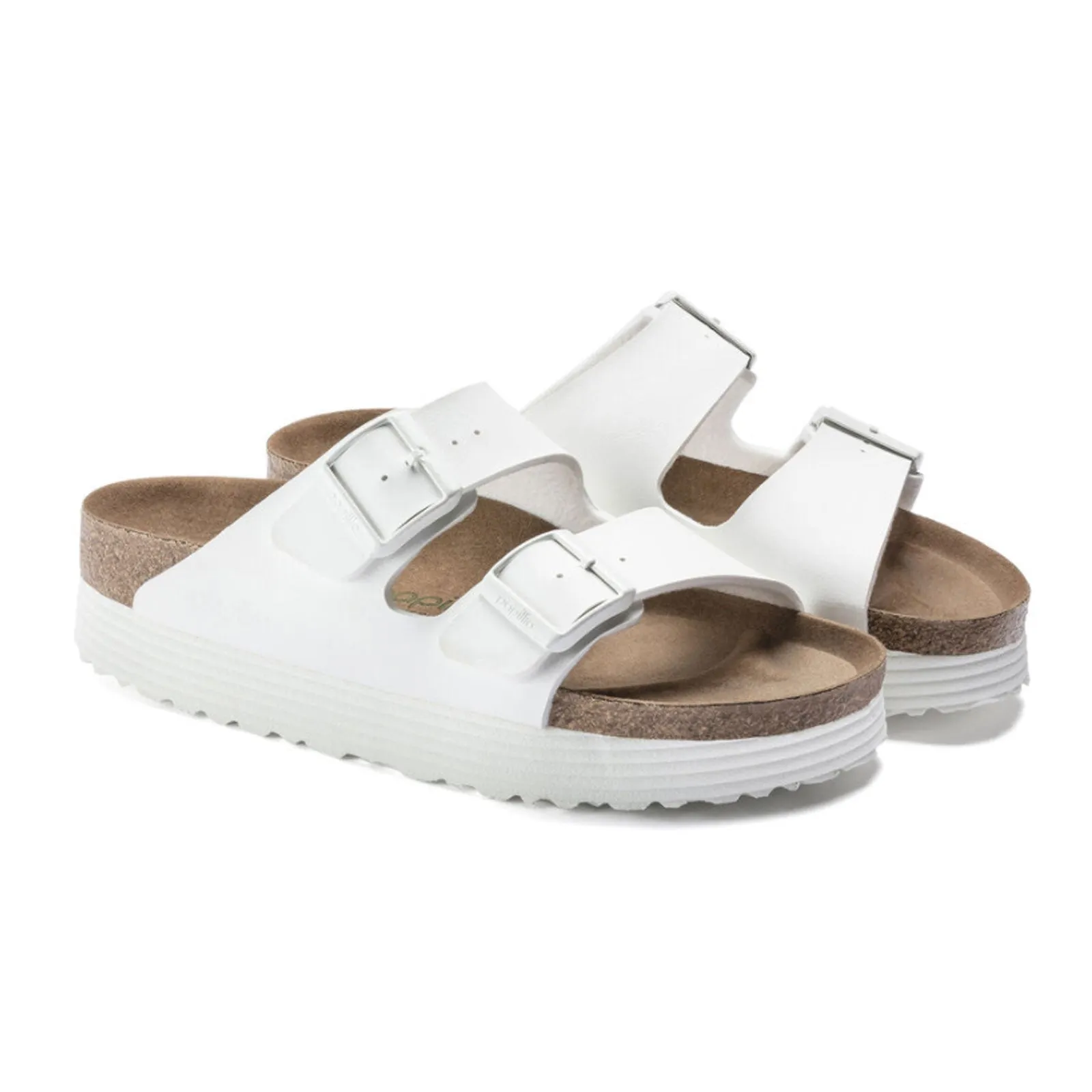 Birkenstock Arizona Grooved Vegan Platform Slide Sandal (Women) - White Birko-Flor