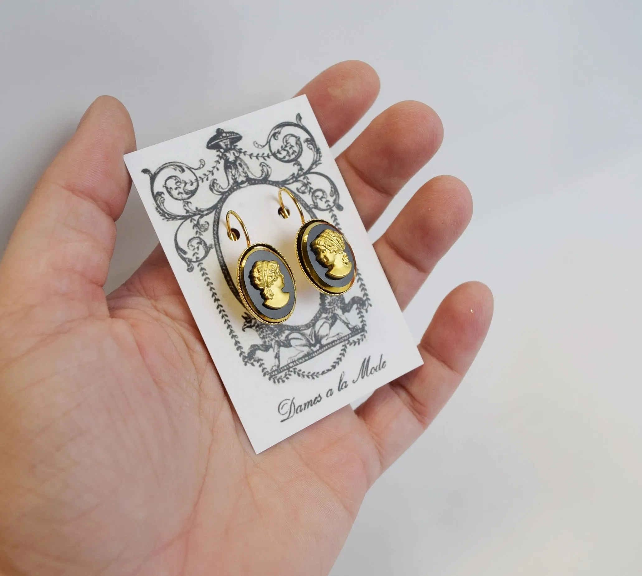 Black and Gold Cameo Earrings