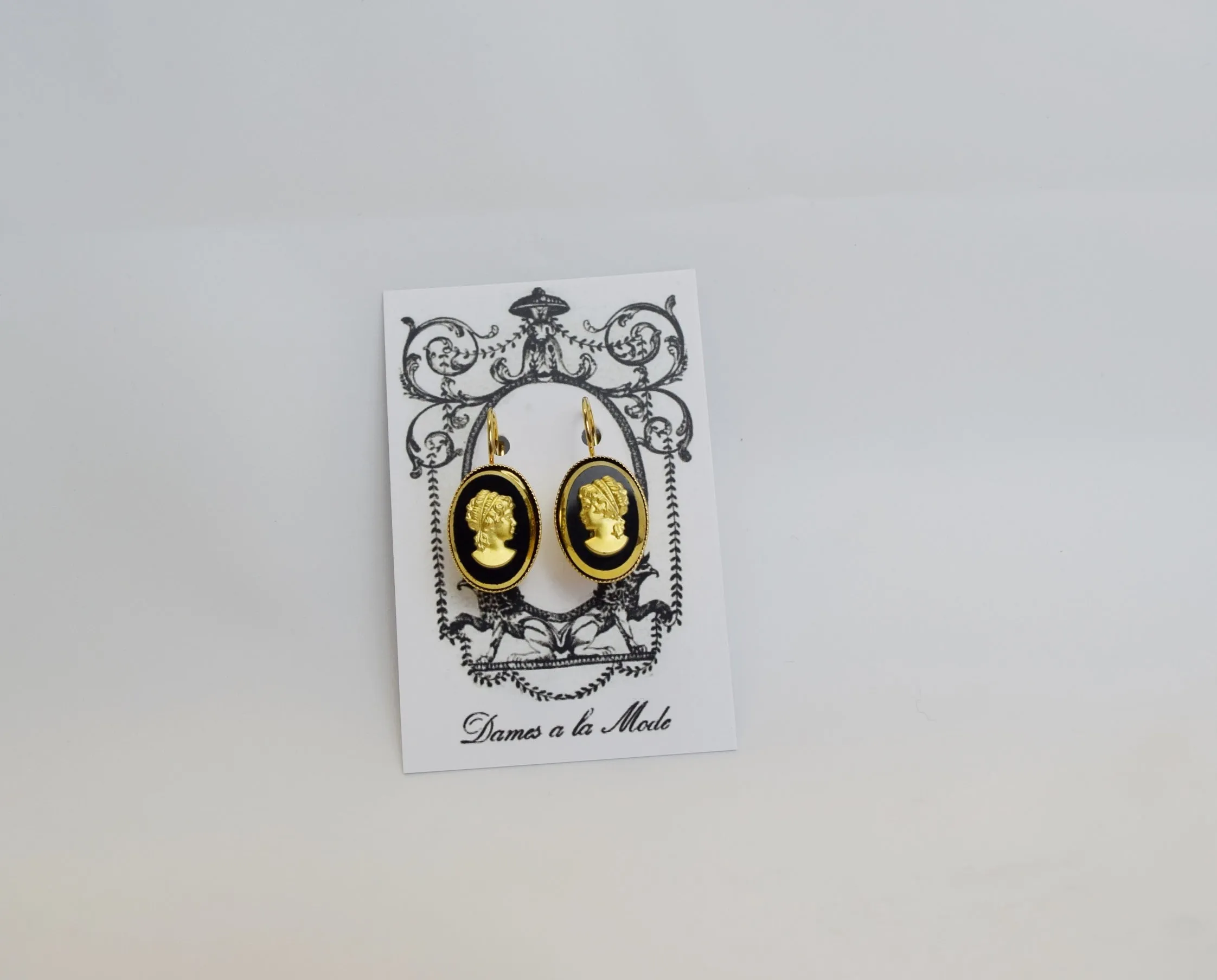 Black and Gold Cameo Earrings