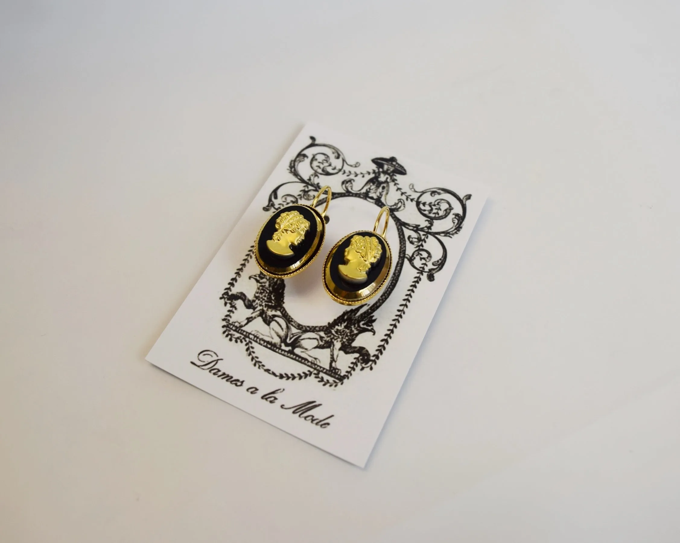 Black and Gold Cameo Earrings