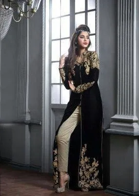 Black colored heavy embroidery kurta set   - Rent