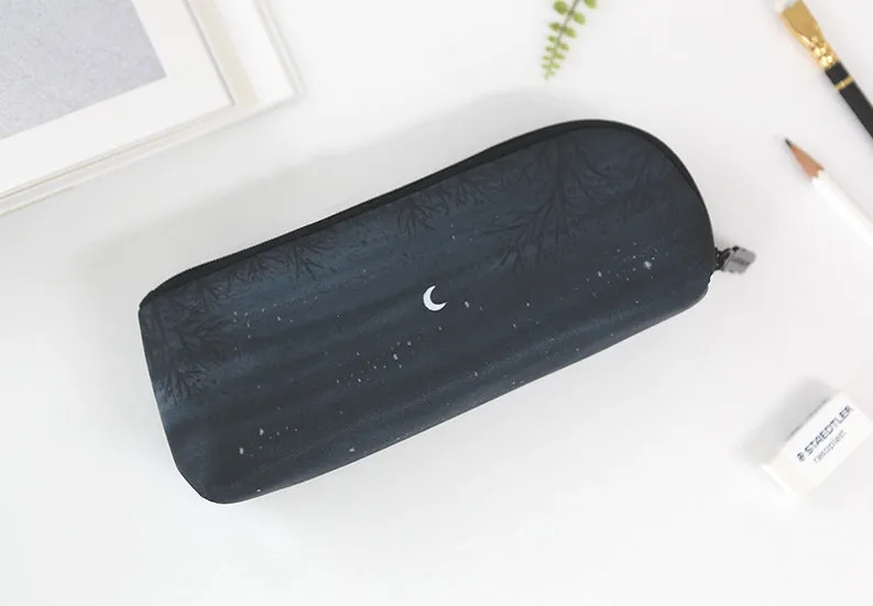 Black Moon night Graphic Pencil Cases Stationery Zipper School 19cm Office organizers cosmetic pouch