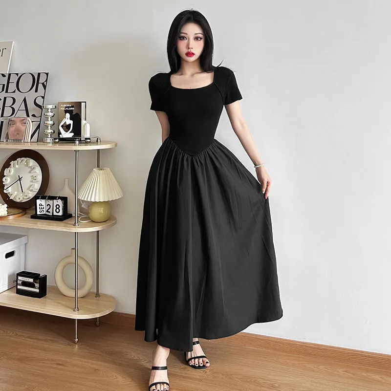 Black Slim Retro Long Dress