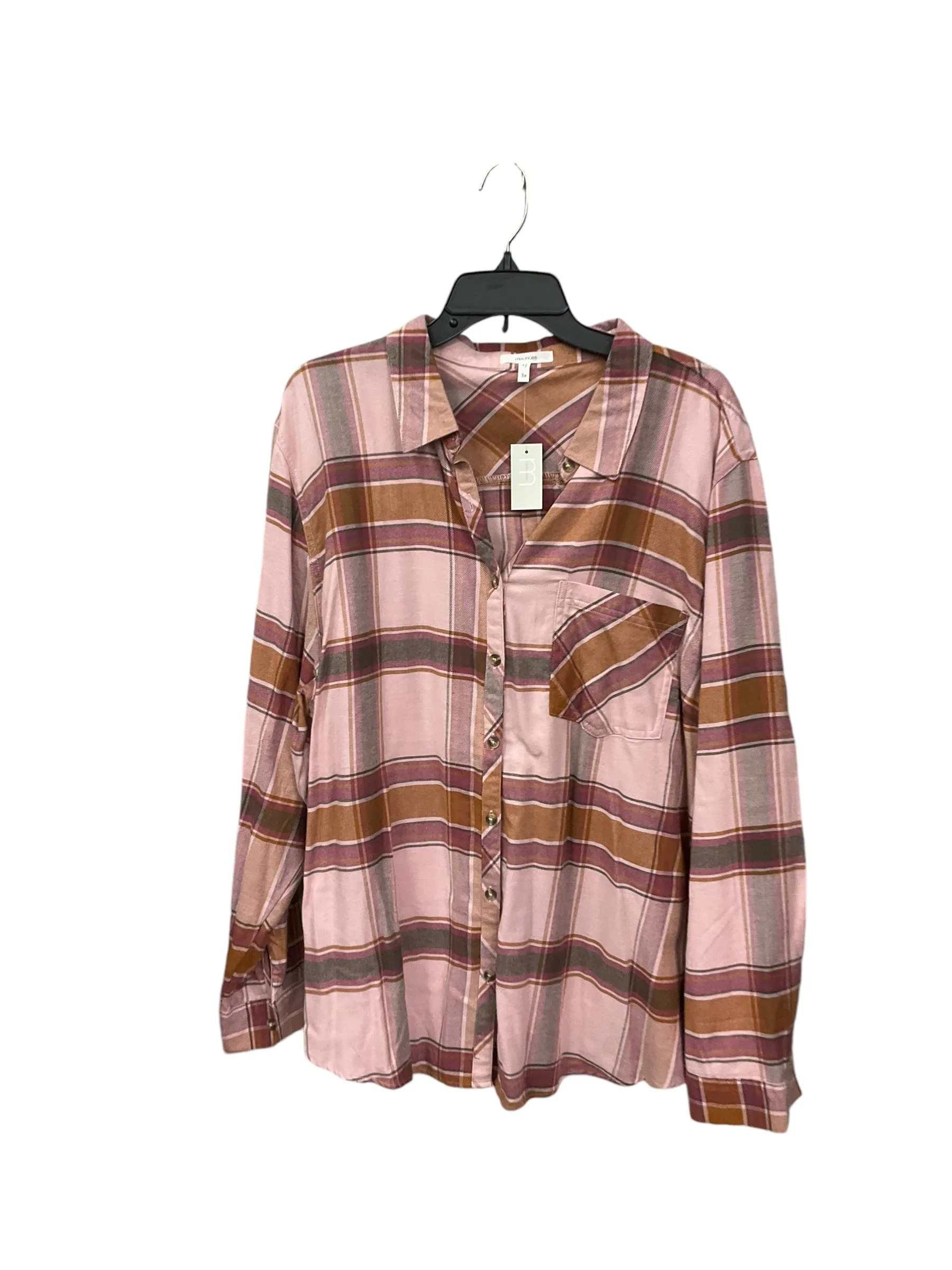 Blouse Long Sleeve By Maurices In Plaid Pattern, Size: 3x