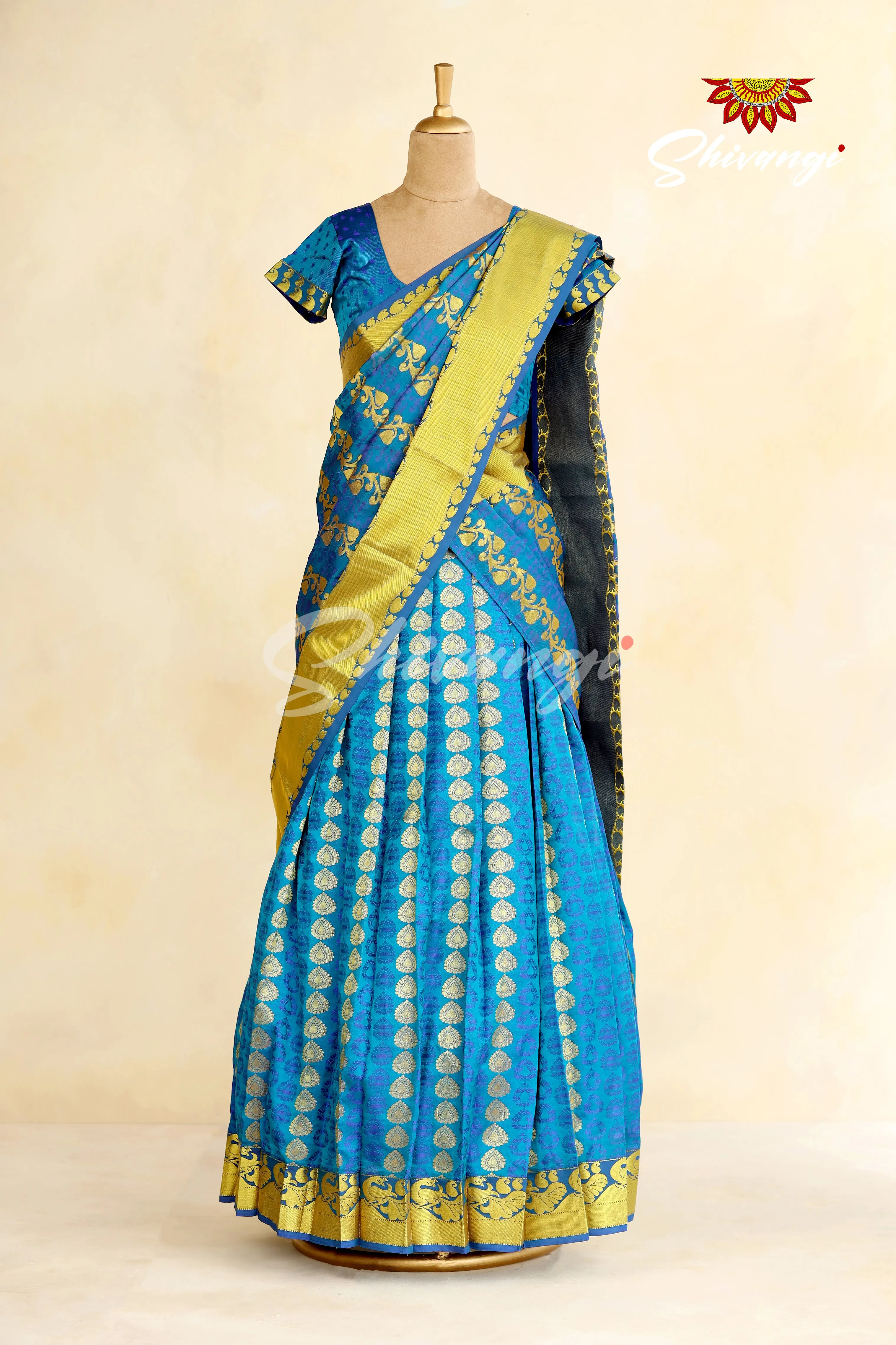 Blue Stitched Art Silk Half Saree | Langa Lavani For Girls!!!