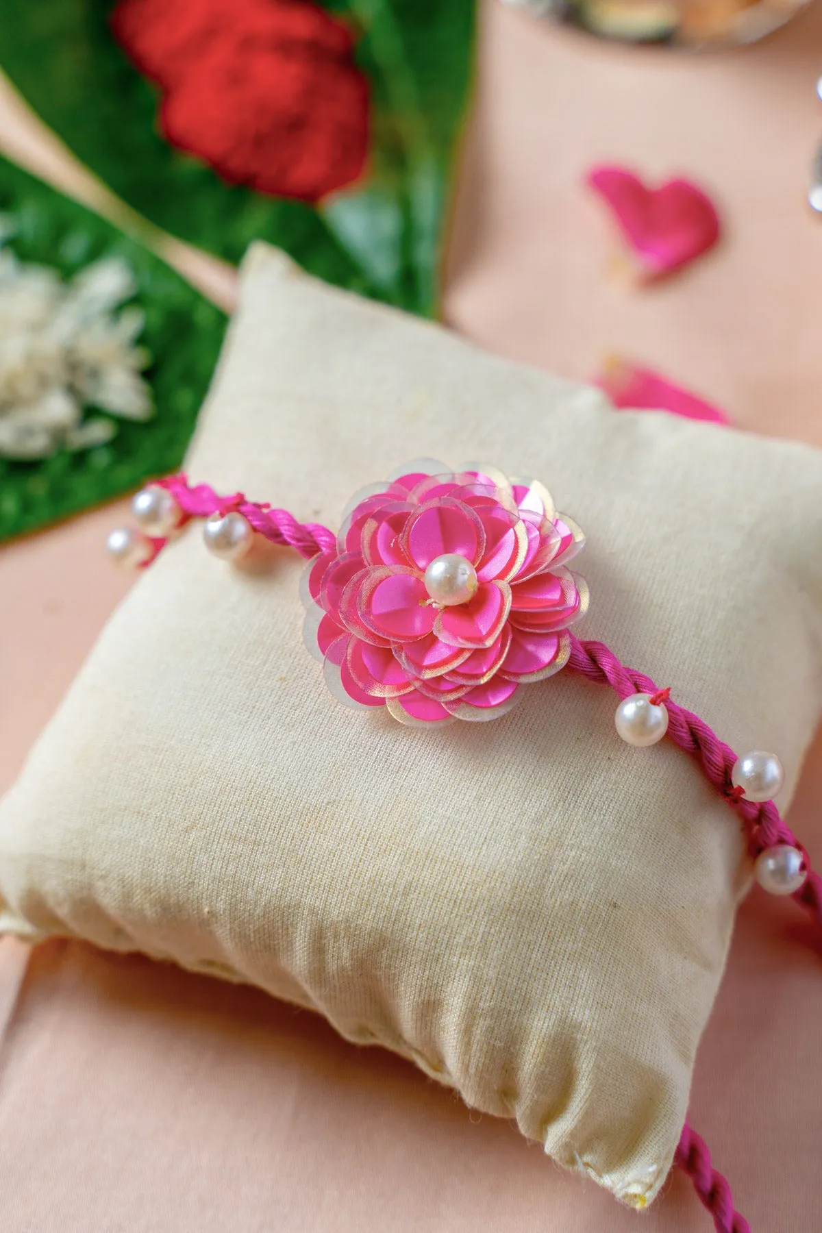 Blush Bloom Flower Embroidered Rakhi