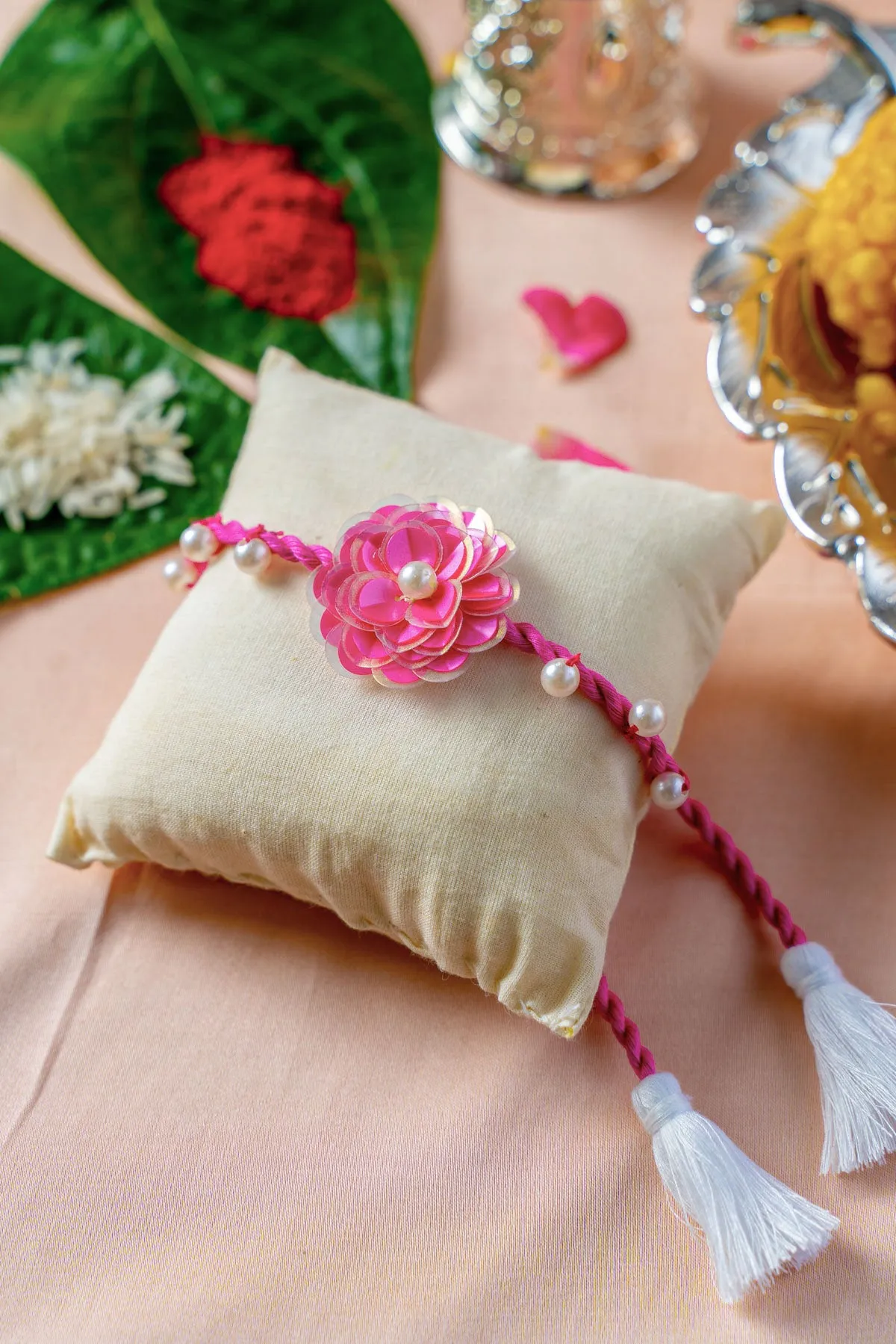 Blush Bloom Flower Embroidered Rakhi