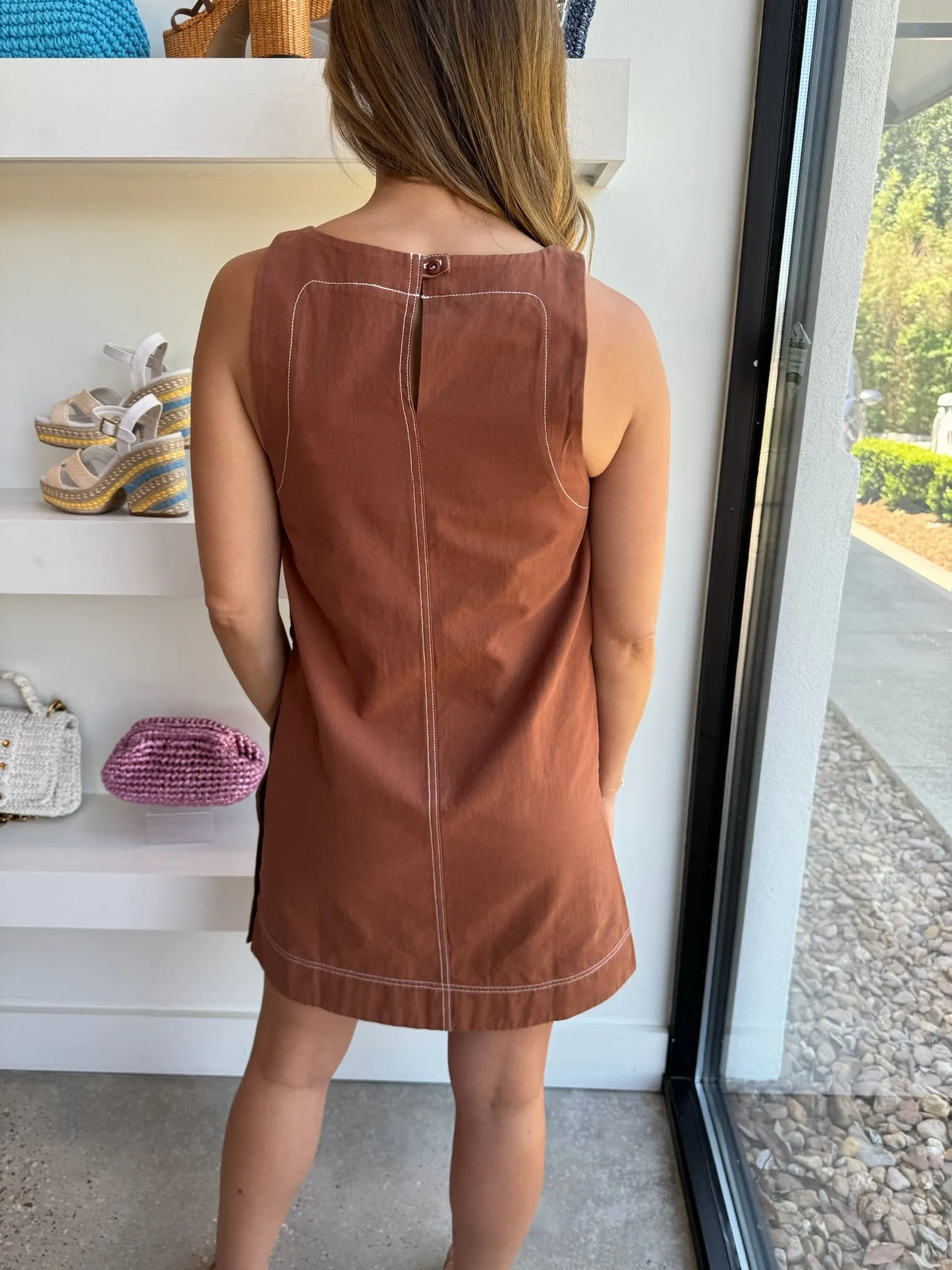 Bronze Side Button Canvas Dress