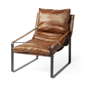 Brown Leather Unibody Seat Accent Chair With Black Metal Frame