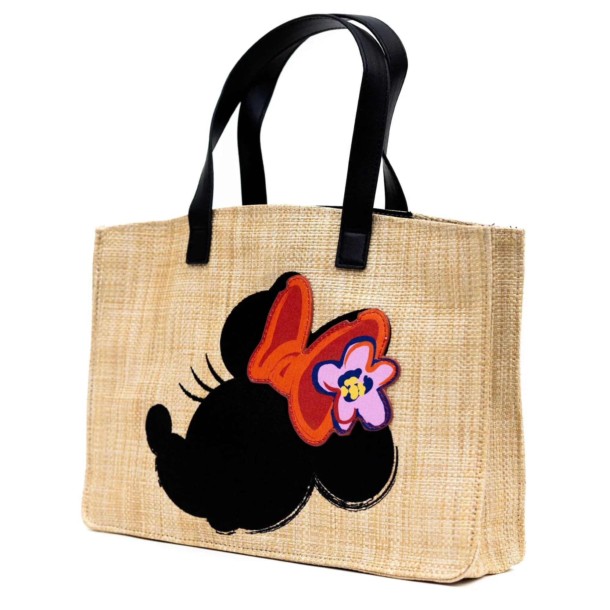 Buckle Down Minnie Mouse Raffia Straw Embroidered Tote Bag