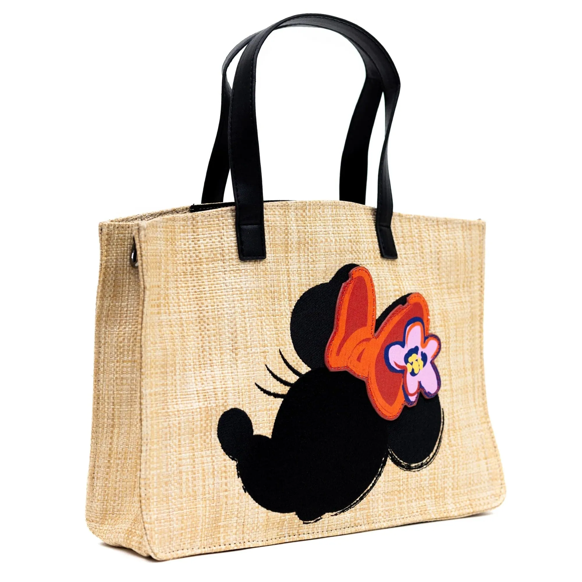 Buckle Down Minnie Mouse Raffia Straw Embroidered Tote Bag