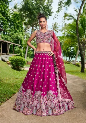 Burgundy Satin Silk Sequins and Zarkan embroidery Lehenga choli & Dupatta