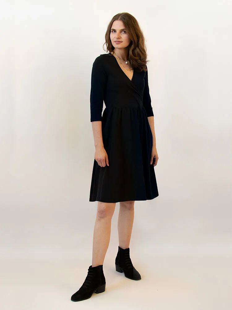 Callie 3/4 Sleeve Wrap Dress - Black