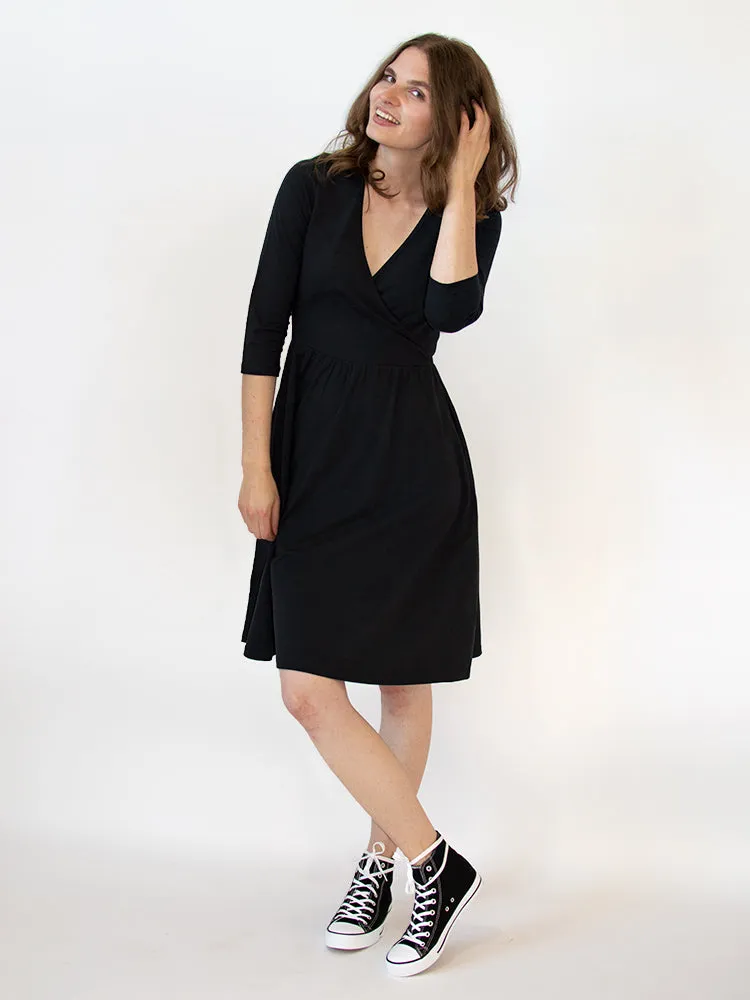 Callie 3/4 Sleeve Wrap Dress - Black