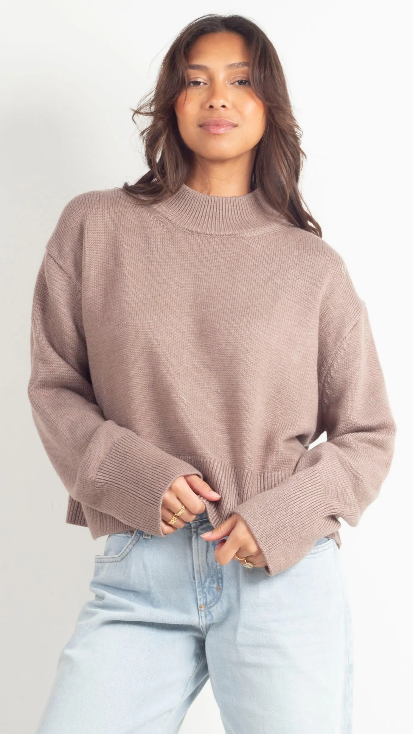 Charlotte Mock Neck Sweater - Mocha