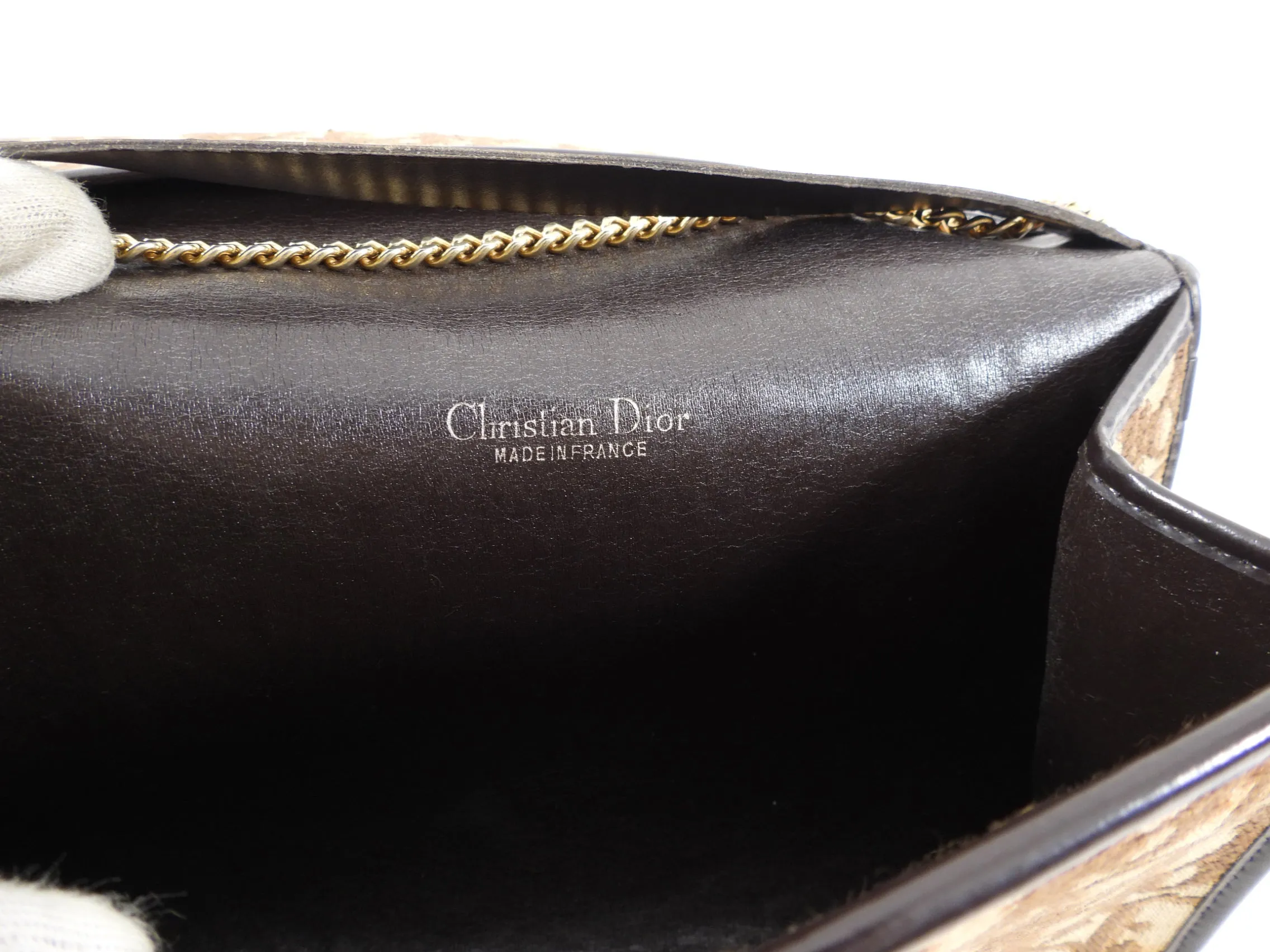 Christian Dior Vintage Brown Oblique Logo Pattern Chain Bag