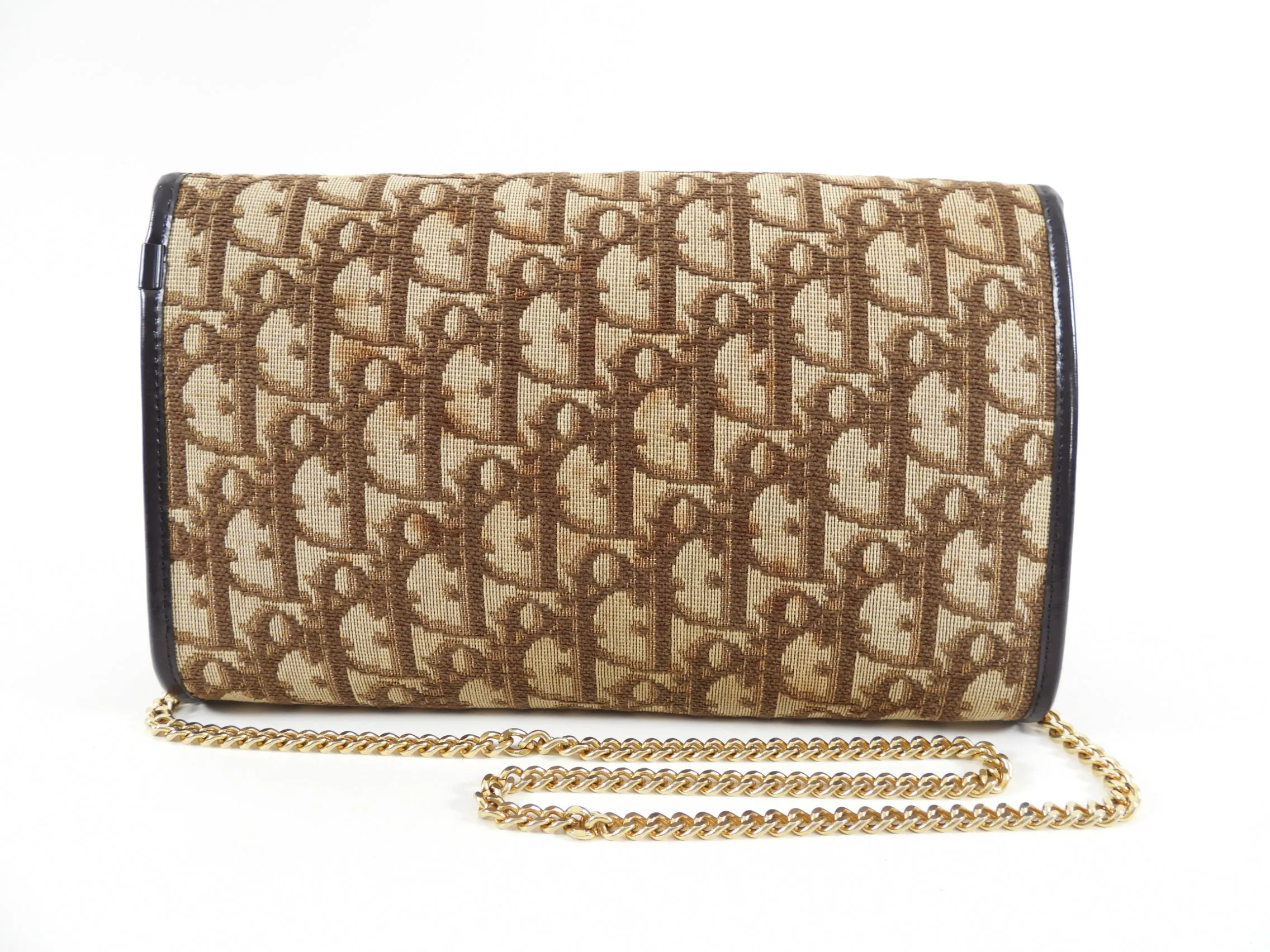 Christian Dior Vintage Brown Oblique Logo Pattern Chain Bag