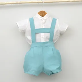 Conjunto bebé Corfú con peto de lino y camisa cuello bebé