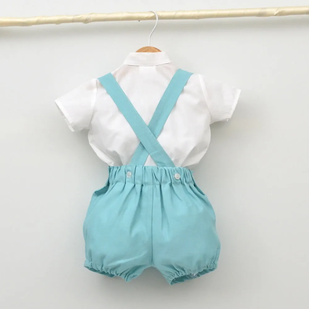 Conjunto bebé Corfú con peto de lino y camisa cuello bebé