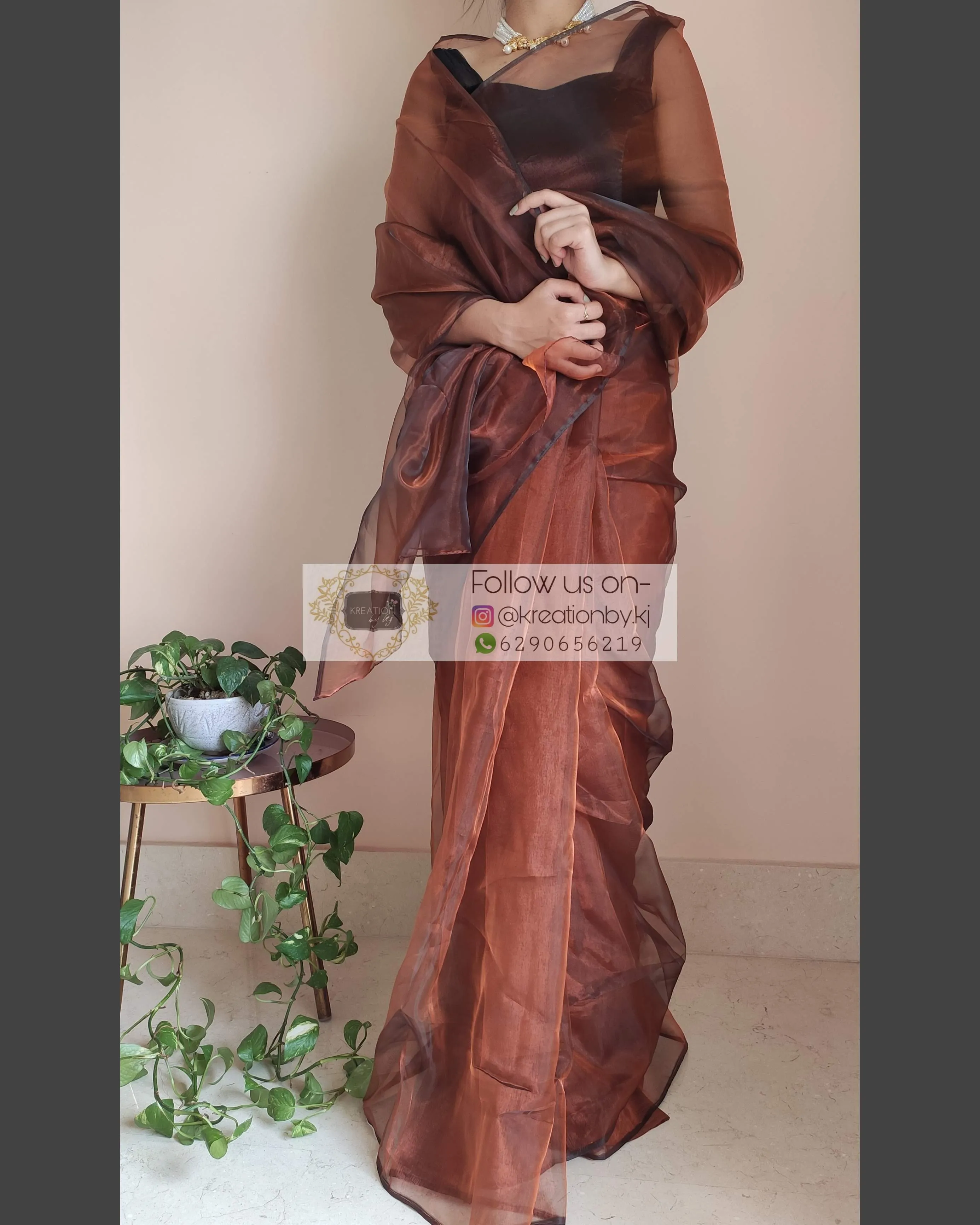 Copper Glass Tissue Saree