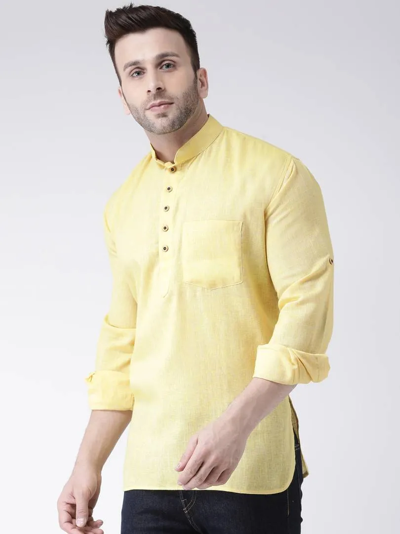 Cotton Linen Solid Short Kurta For Men