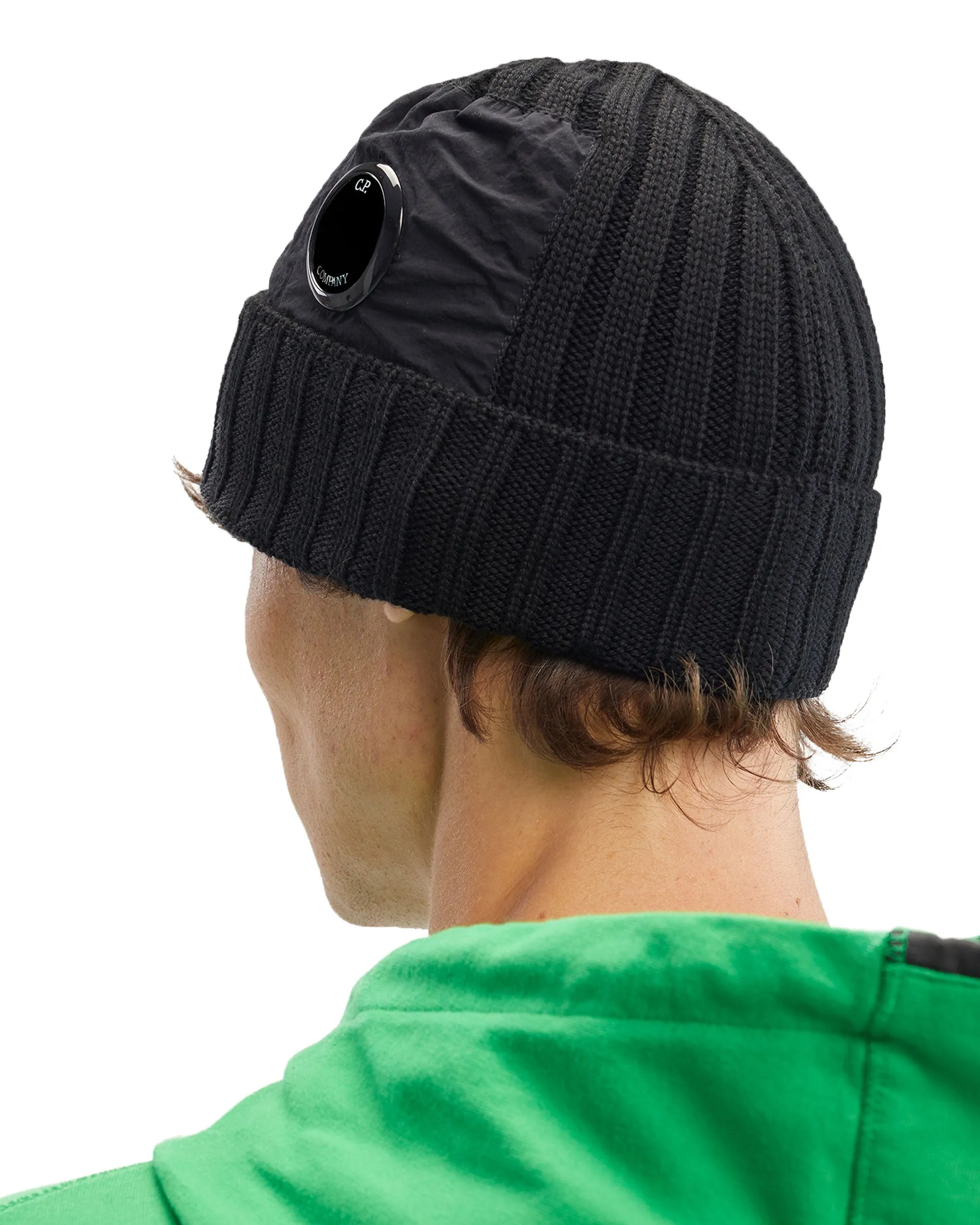 CP Company Extrafine Merino Wool Side Lens Beanie Nero