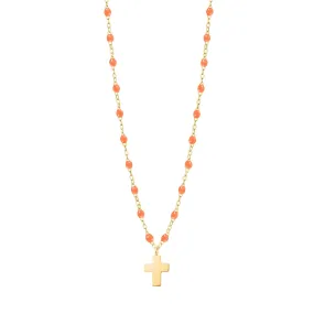 Cross Charm Classic Gigi Orange necklace, Yellow Gold, 16.5"