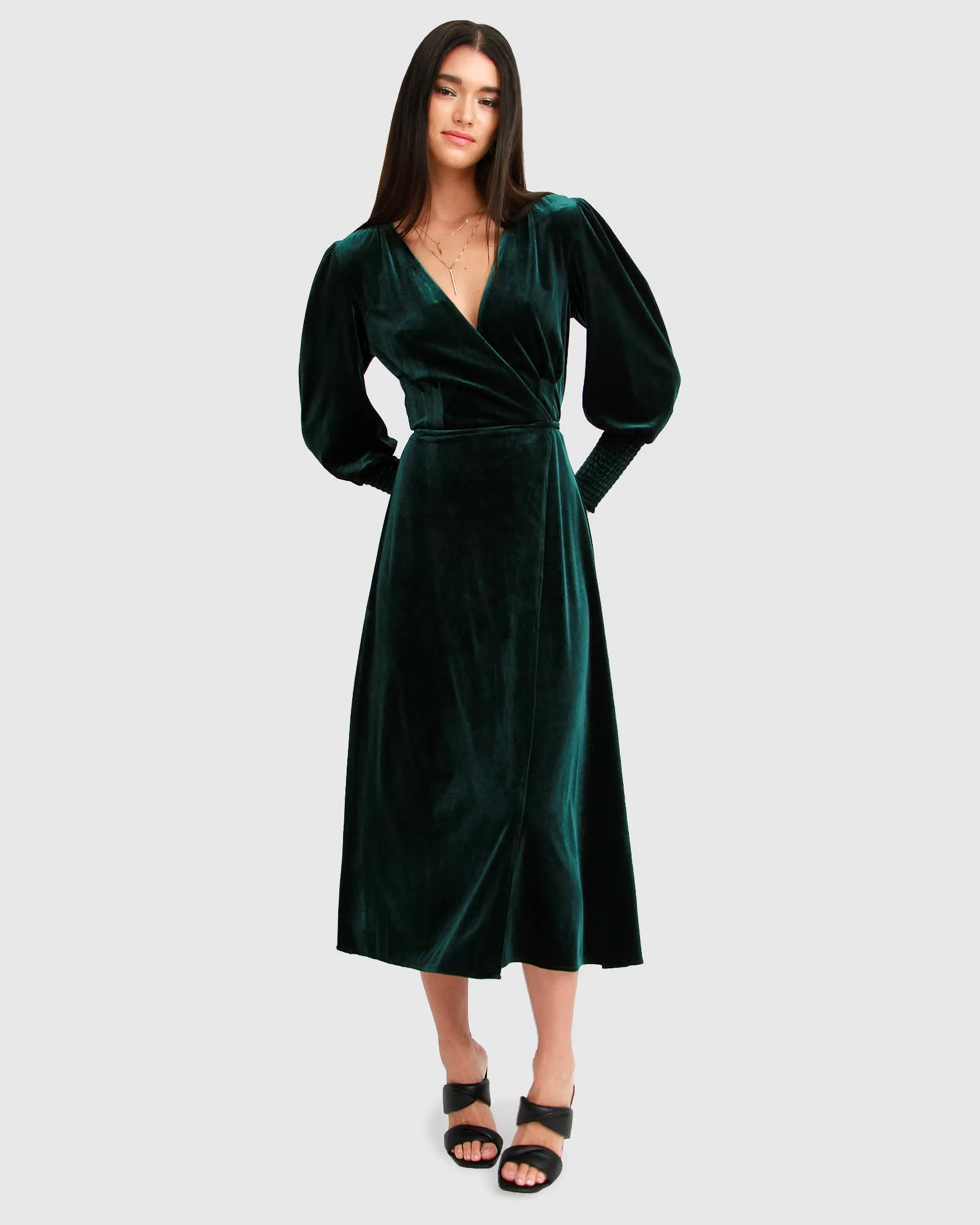 Current Mood Velvet Wrap Dress - Dark Green