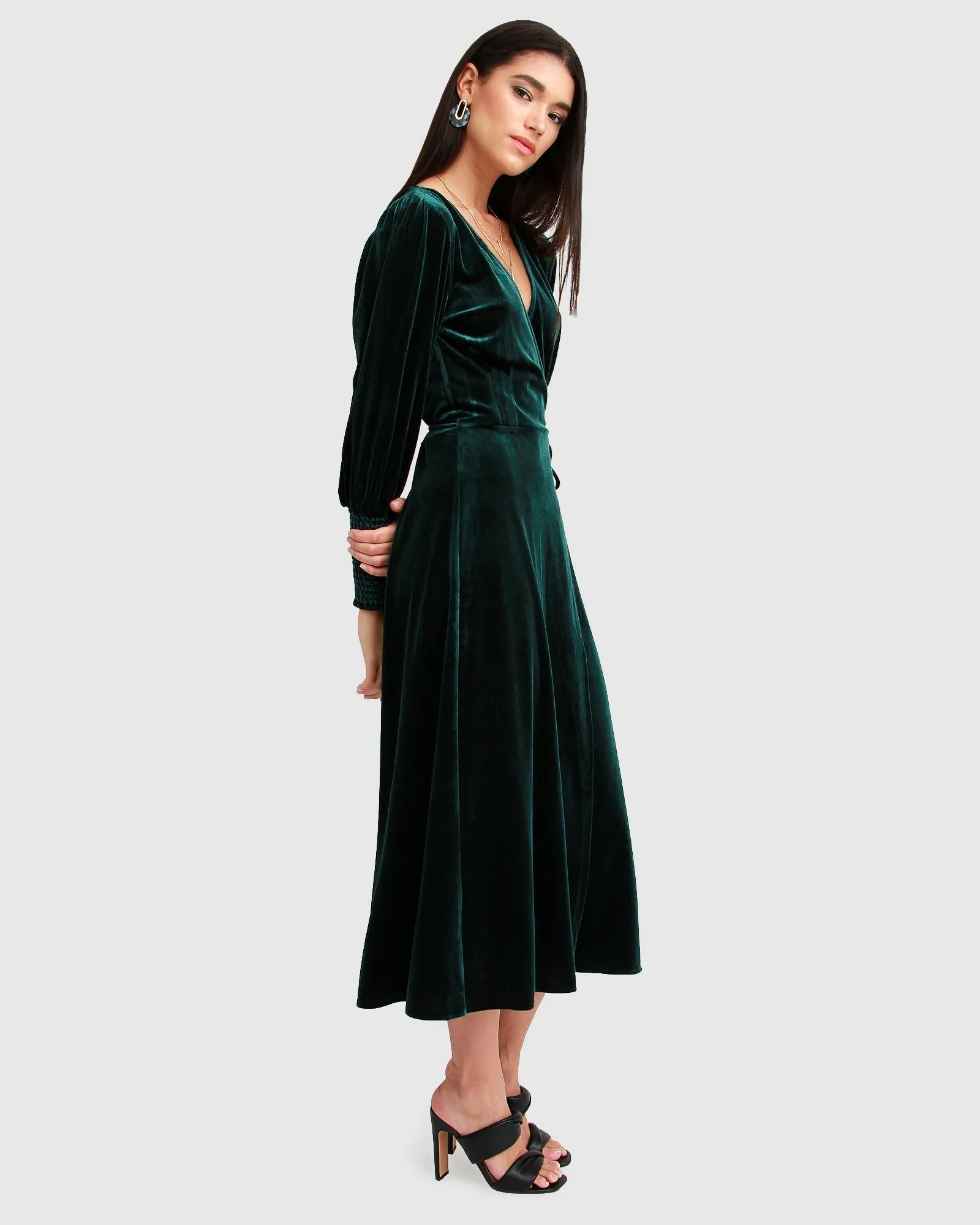 Current Mood Velvet Wrap Dress - Dark Green