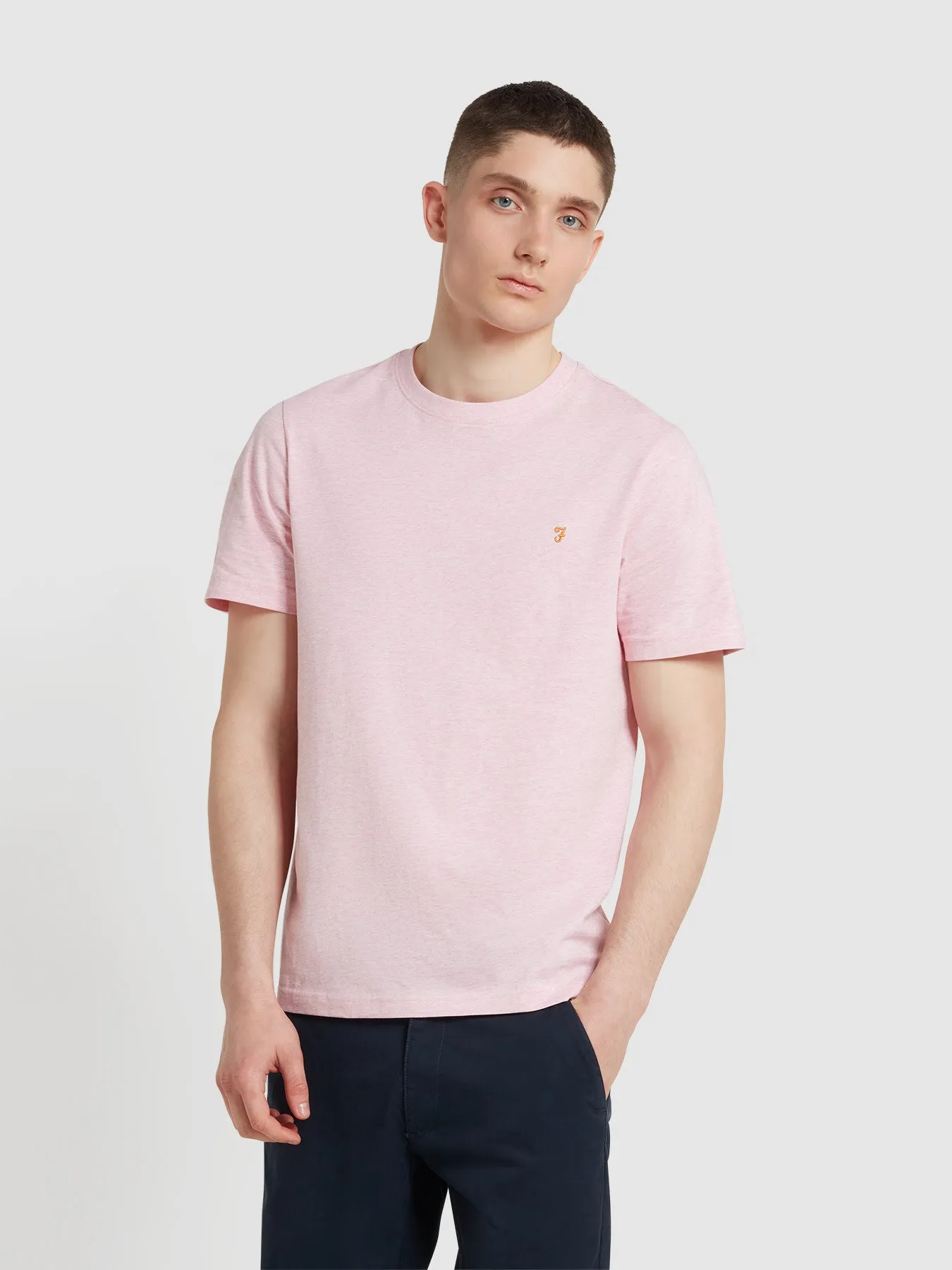 Danny Regular Fit Organic Cotton T-Shirt In Powder Pink Marl