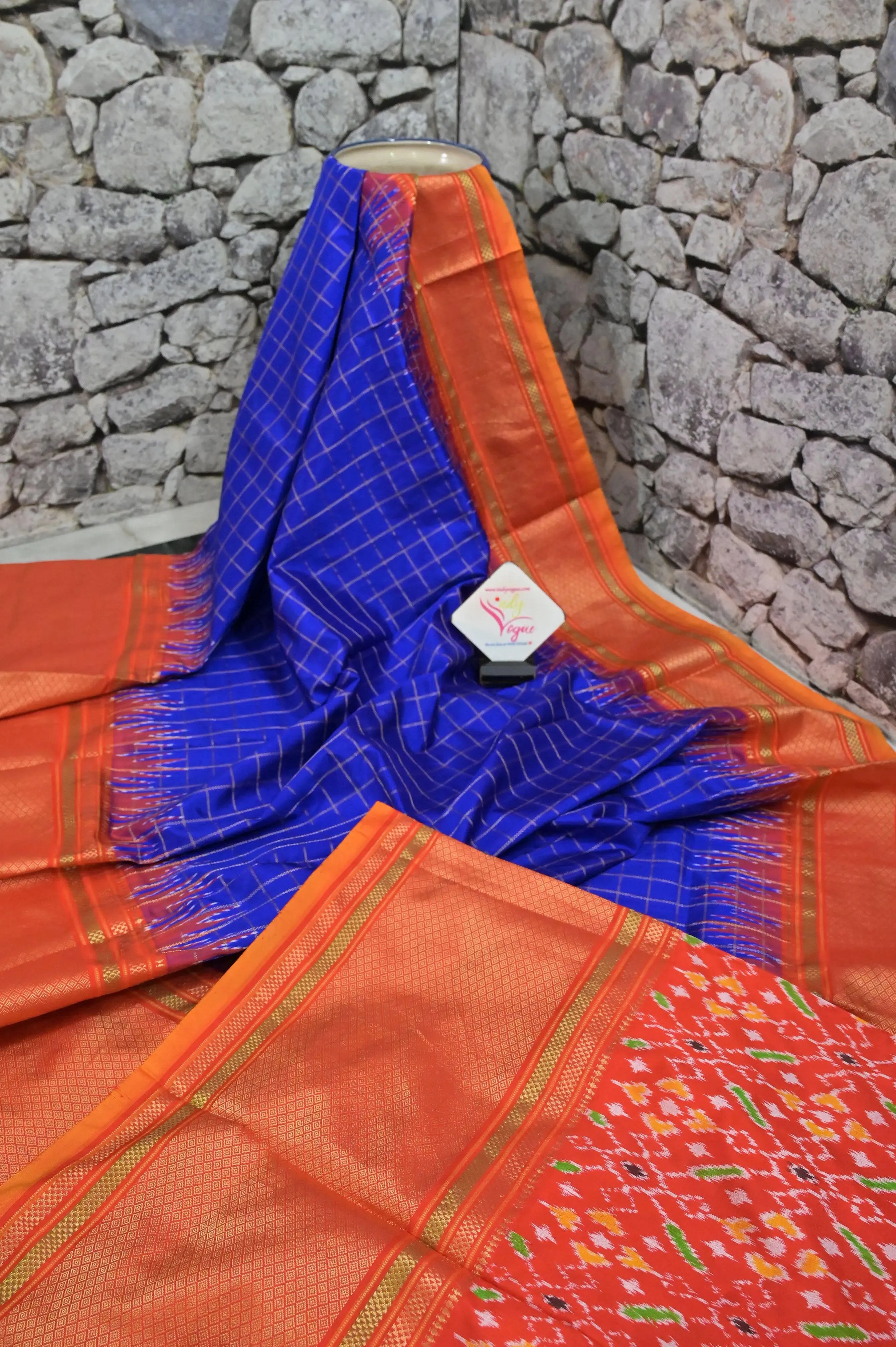 Deep Ultramarine Blue Color Pure Ikat Silk Saree