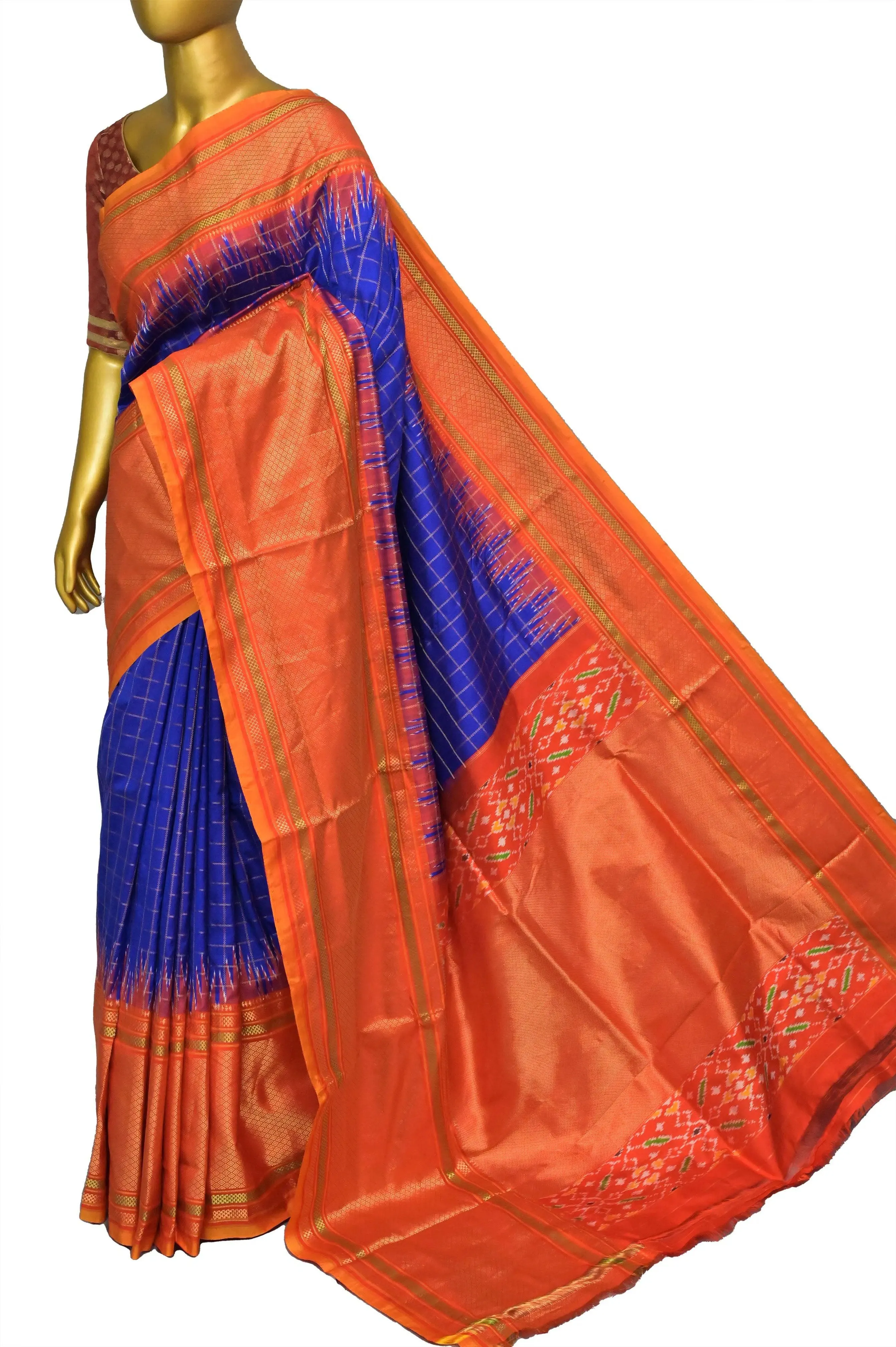 Deep Ultramarine Blue Color Pure Ikat Silk Saree