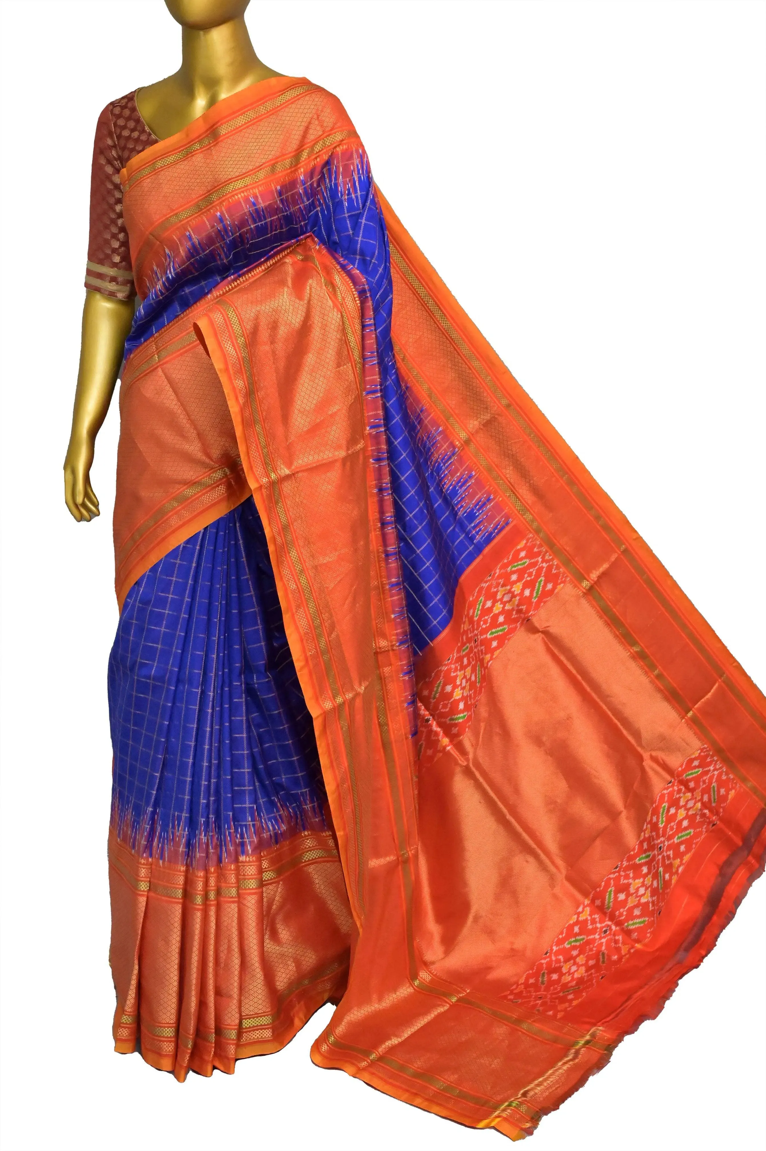 Deep Ultramarine Blue Color Pure Ikat Silk Saree