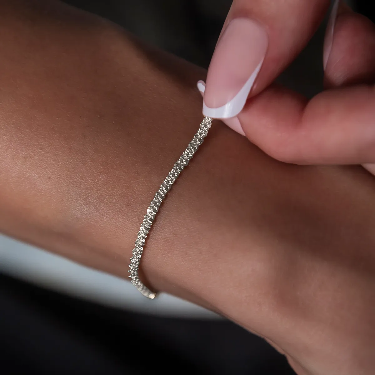 Diamond Cut Popcorn Bracelet in White Gold- 2mm