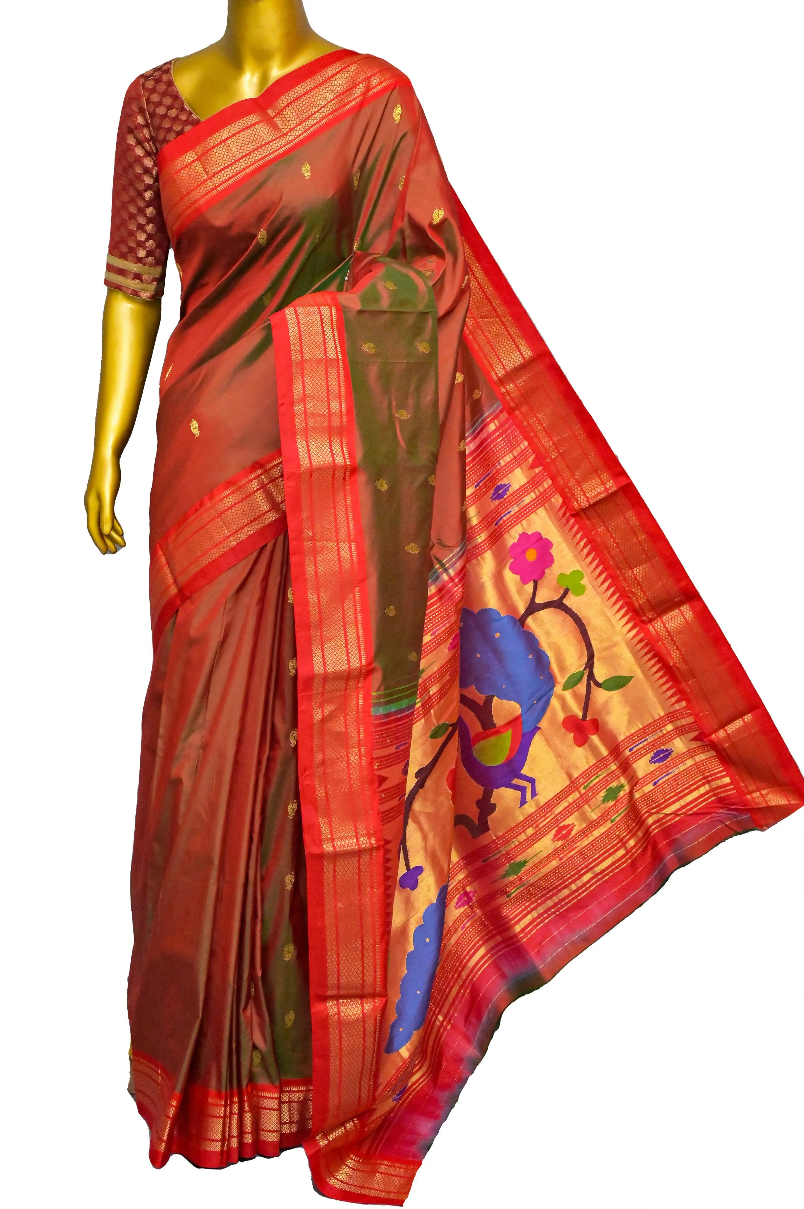 Dual Tone Brown Color Yeola Paithani Silk Saree