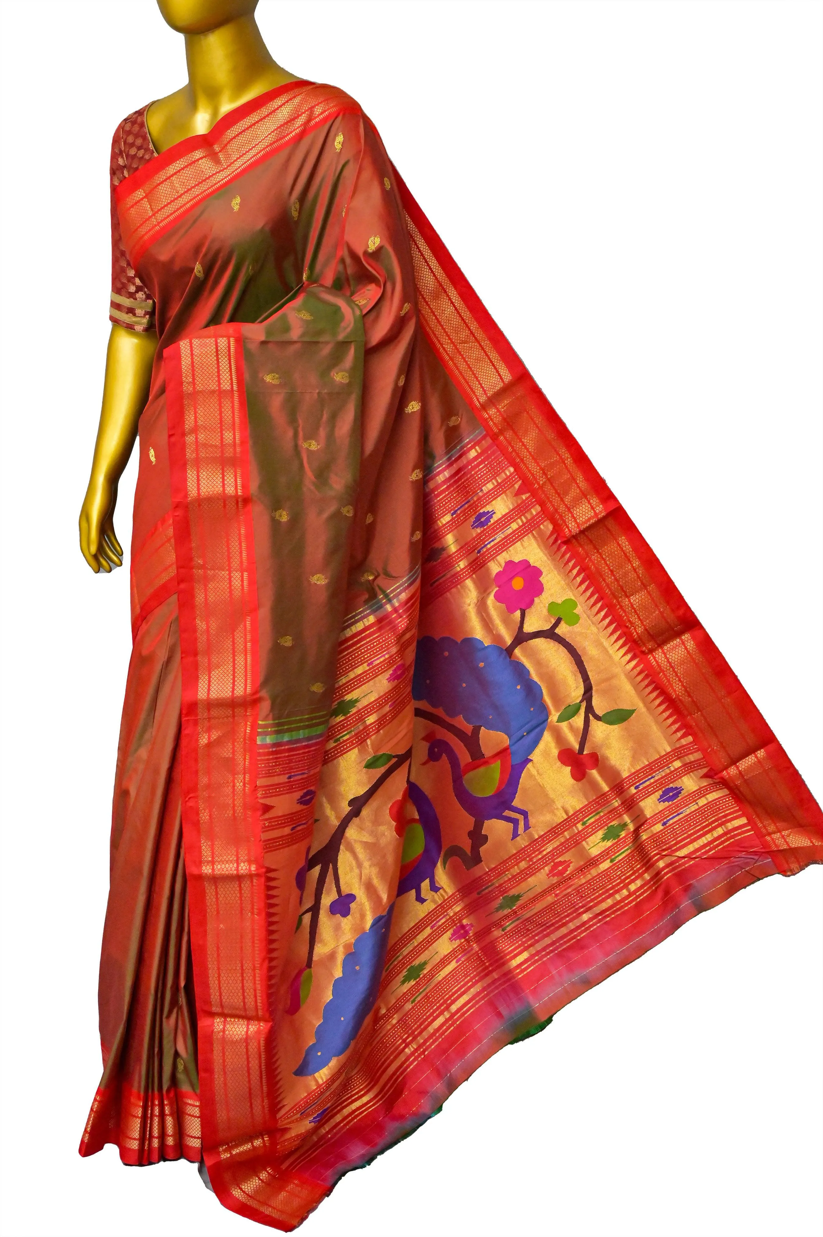 Dual Tone Brown Color Yeola Paithani Silk Saree